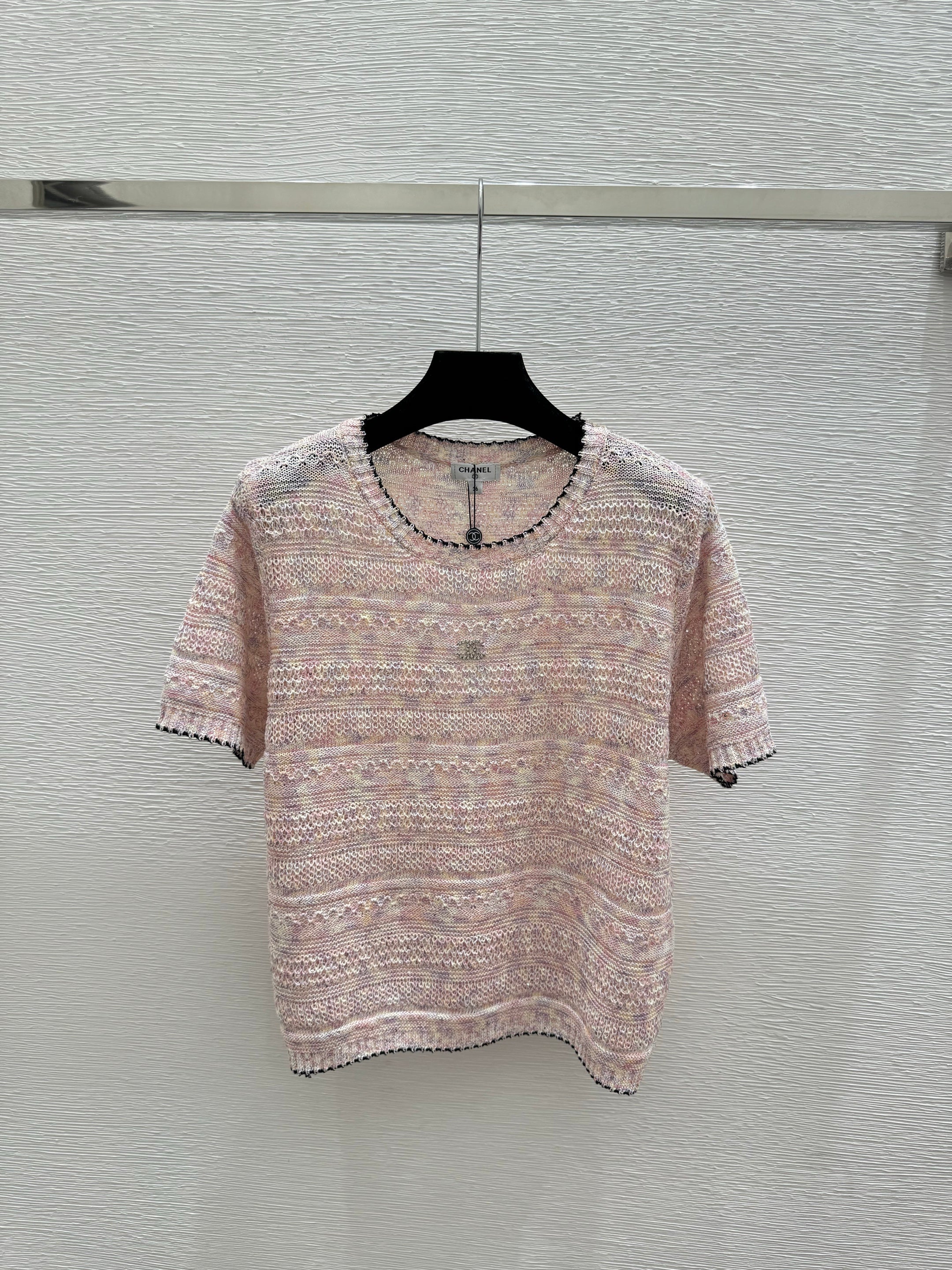 Sequined Crew Neck Knit Short Sleeve