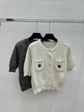 Sequined openwork short-sleeved cardigan