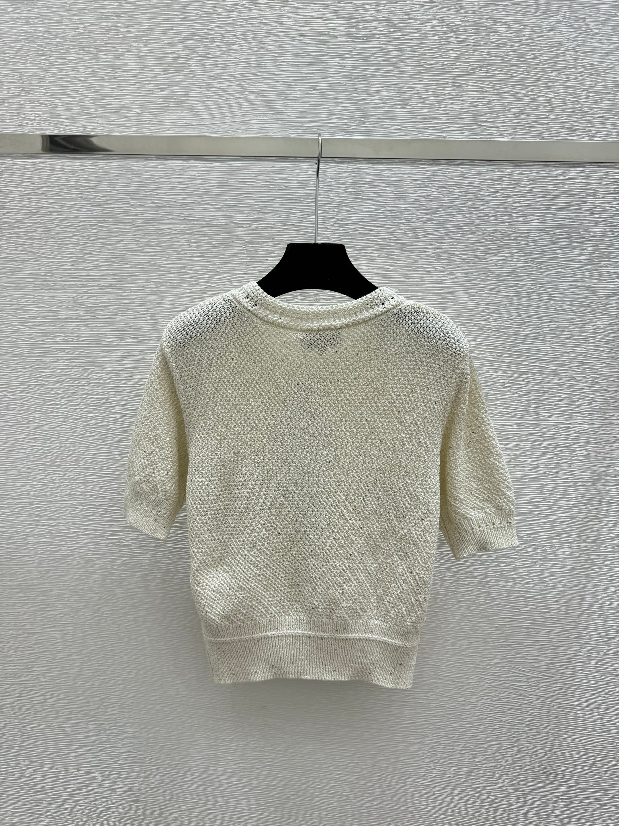 Sequined openwork short-sleeved cardigan