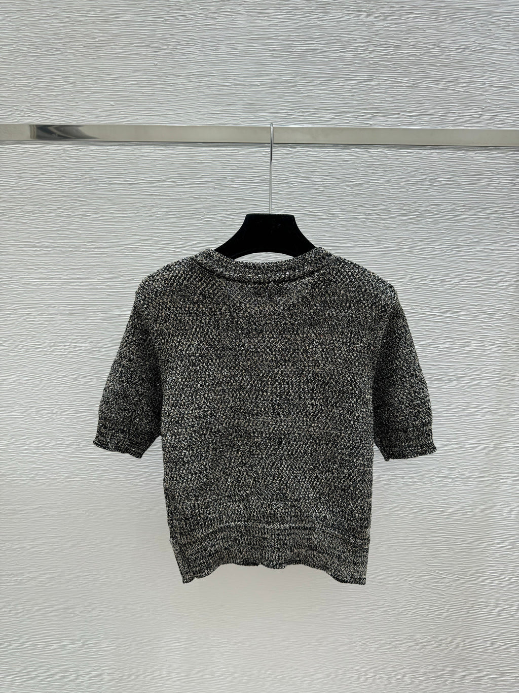 Sequined openwork short-sleeved cardigan