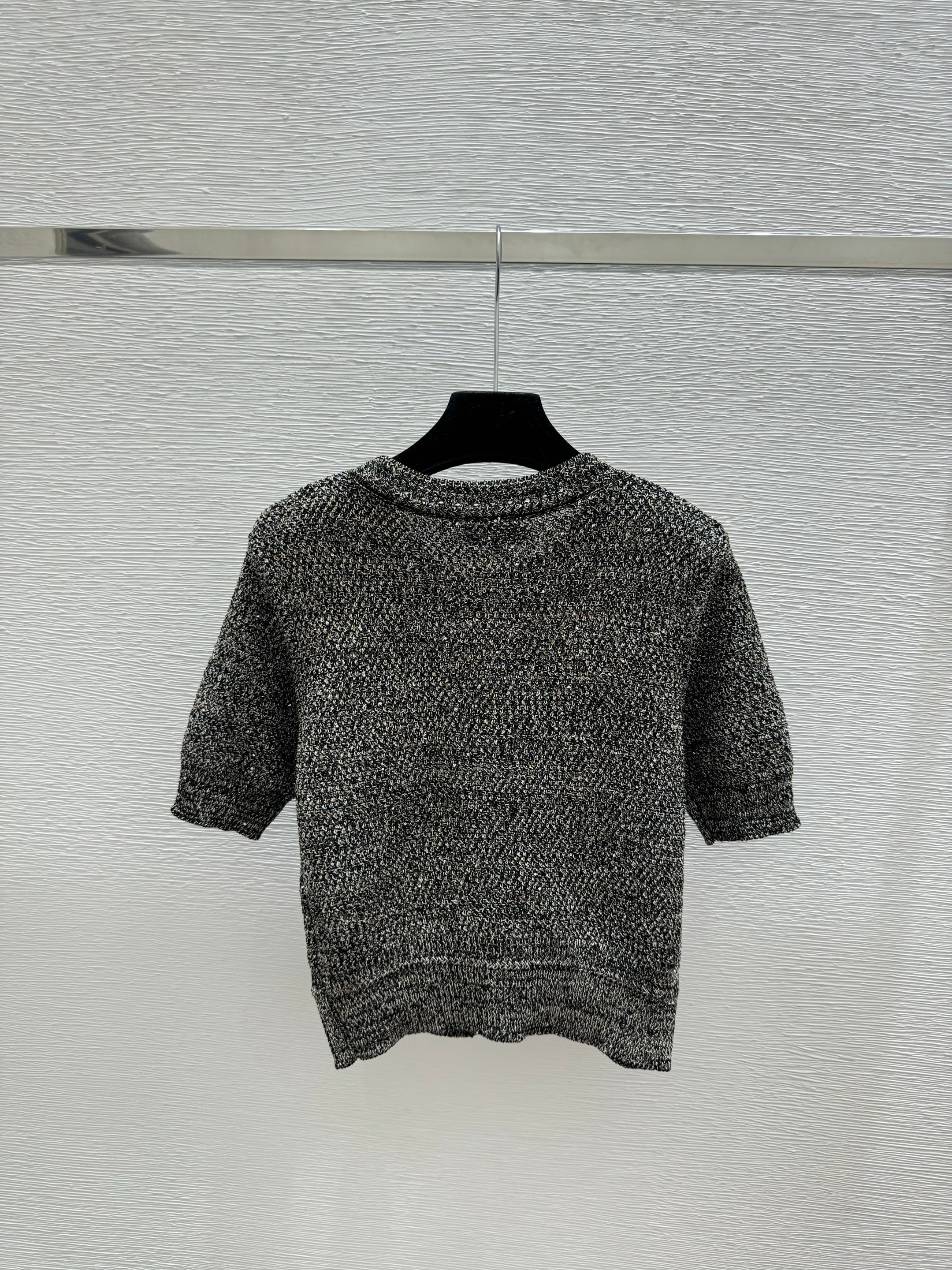 Sequined openwork short-sleeved cardigan