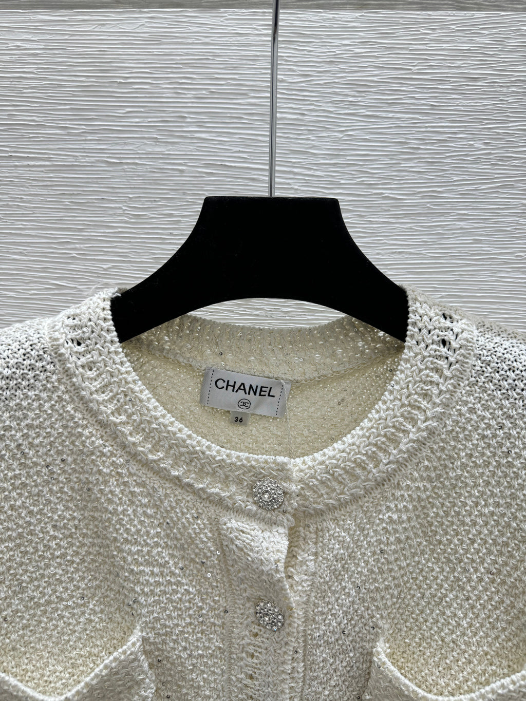 Sequined openwork short-sleeved cardigan