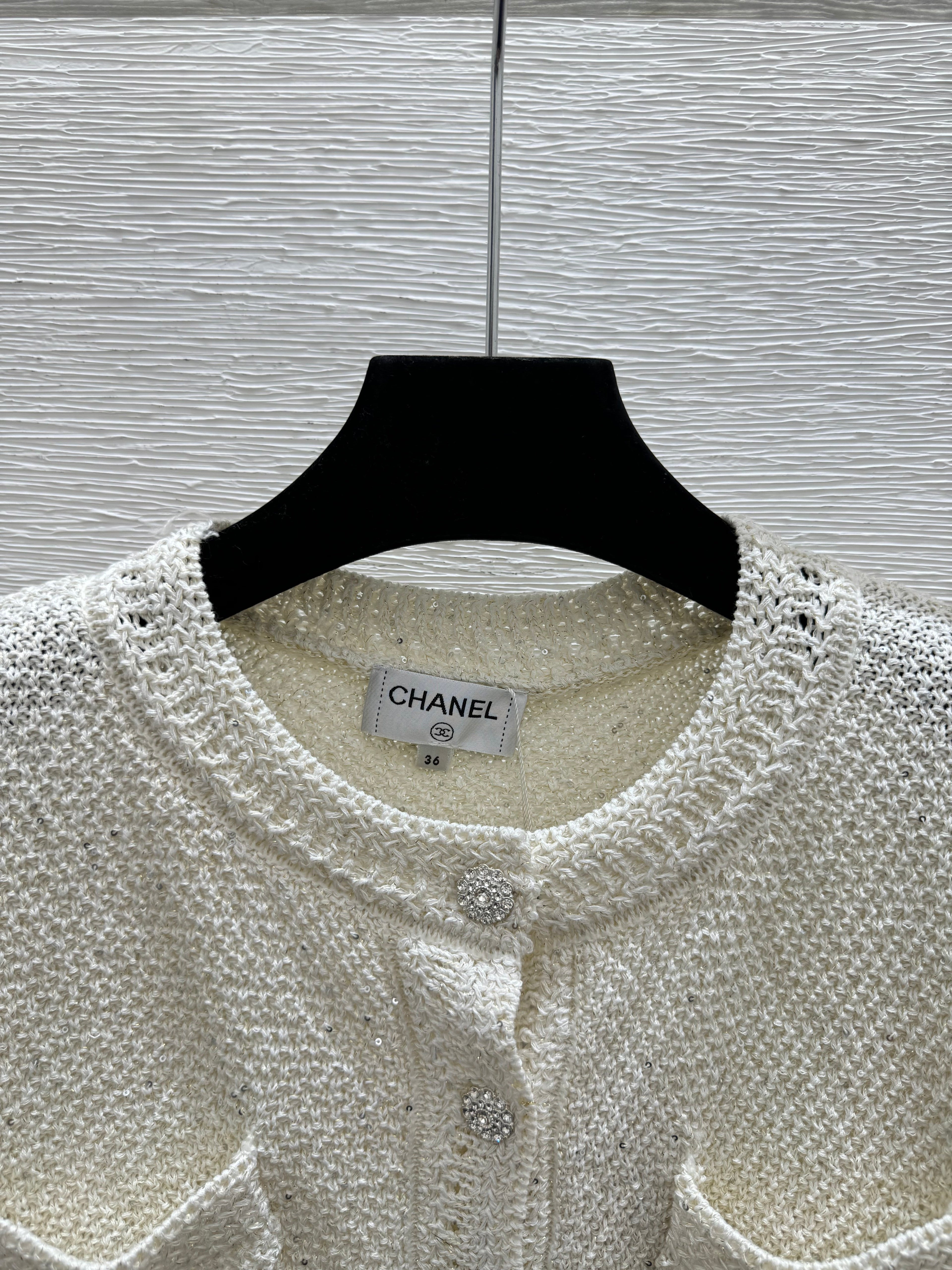 Sequined openwork short-sleeved cardigan