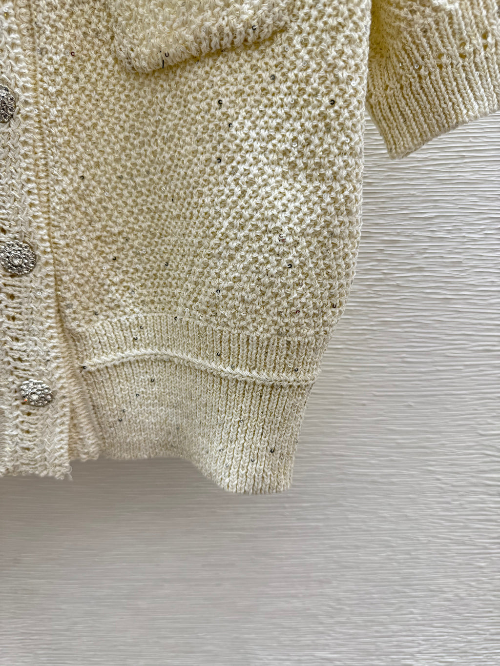 Sequined openwork short-sleeved cardigan