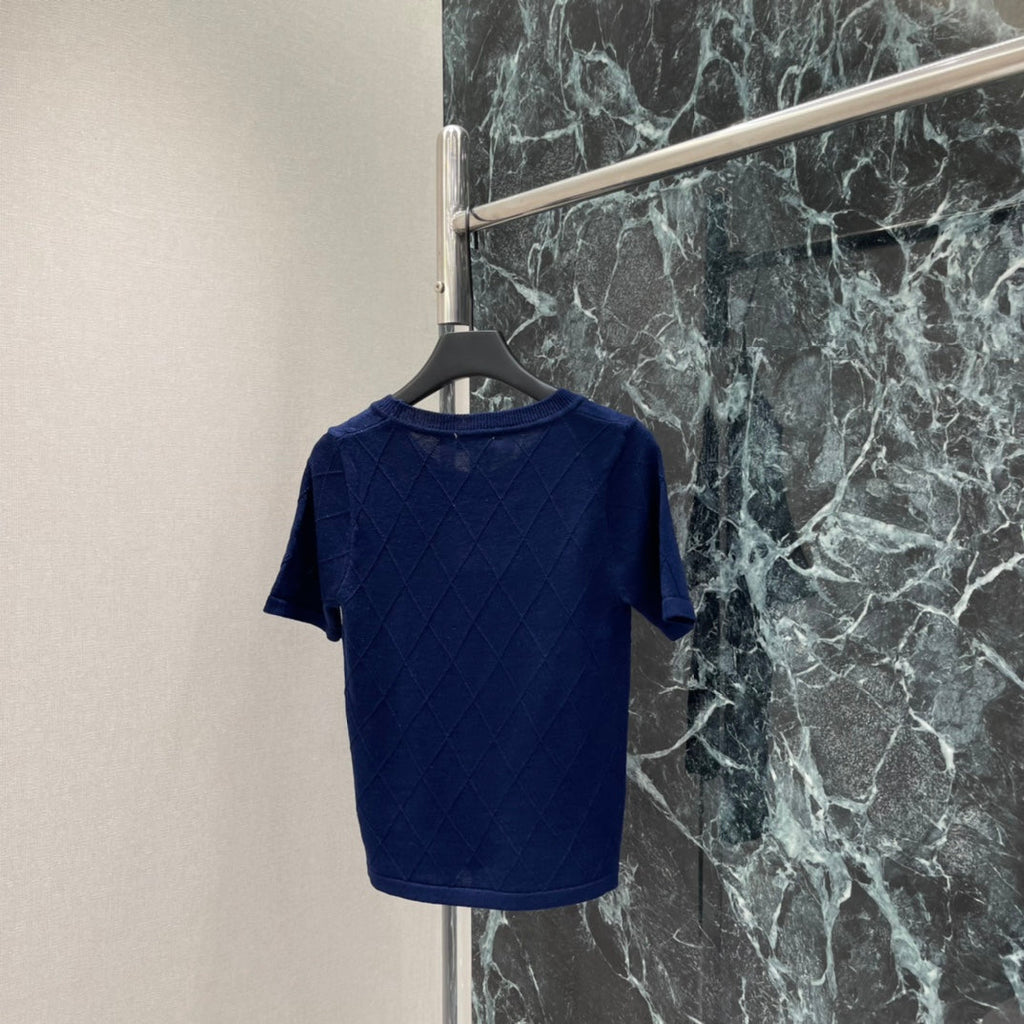 Diamond Pattern Knit Short-Sleeve Top