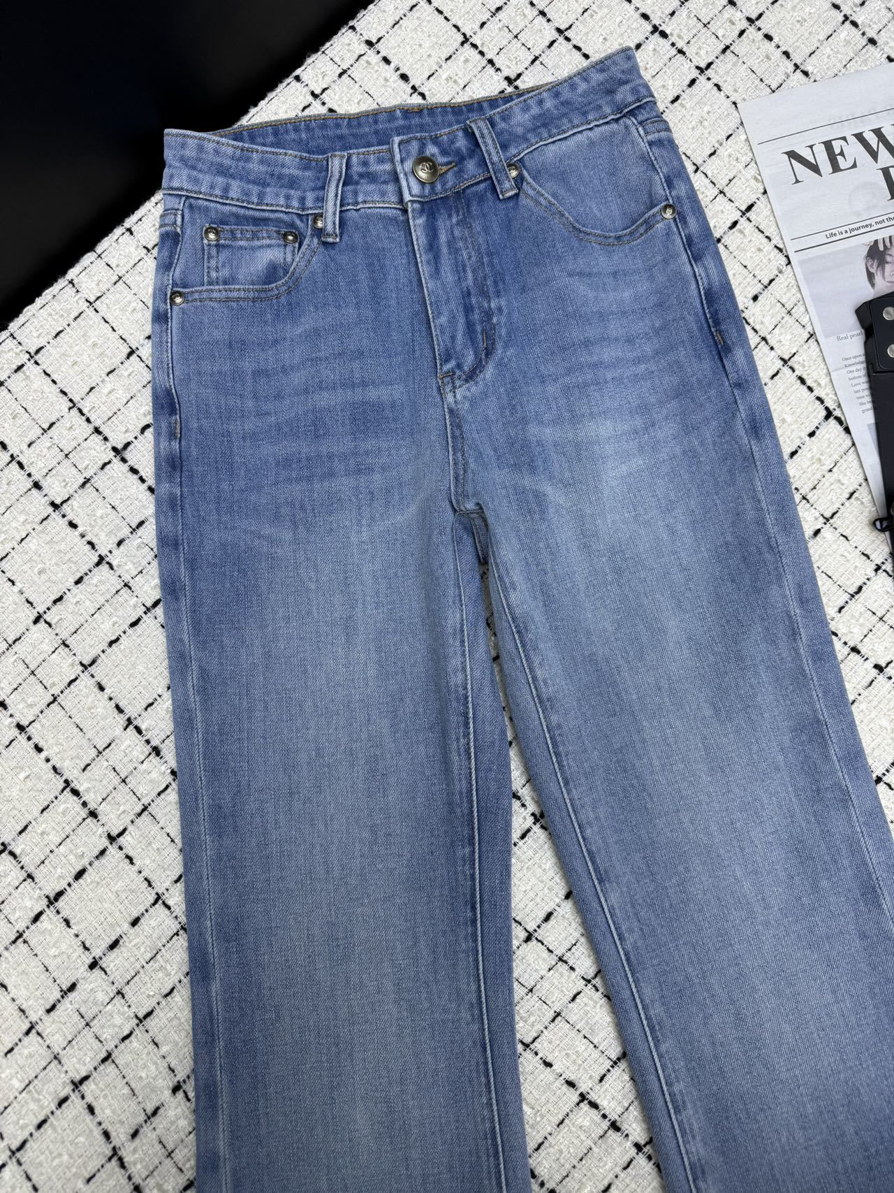 Embroidered mesh flared pants with back pockets