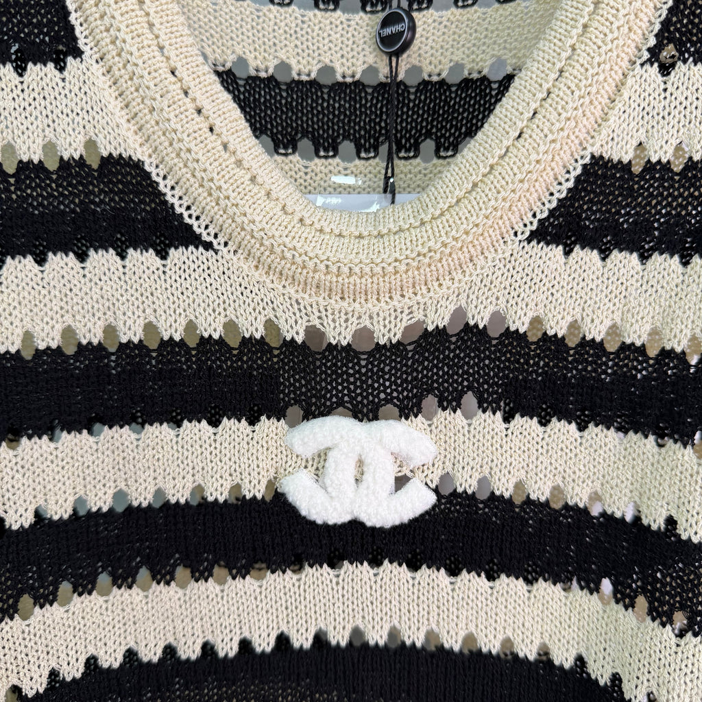 Black and White Striped Knit Vest