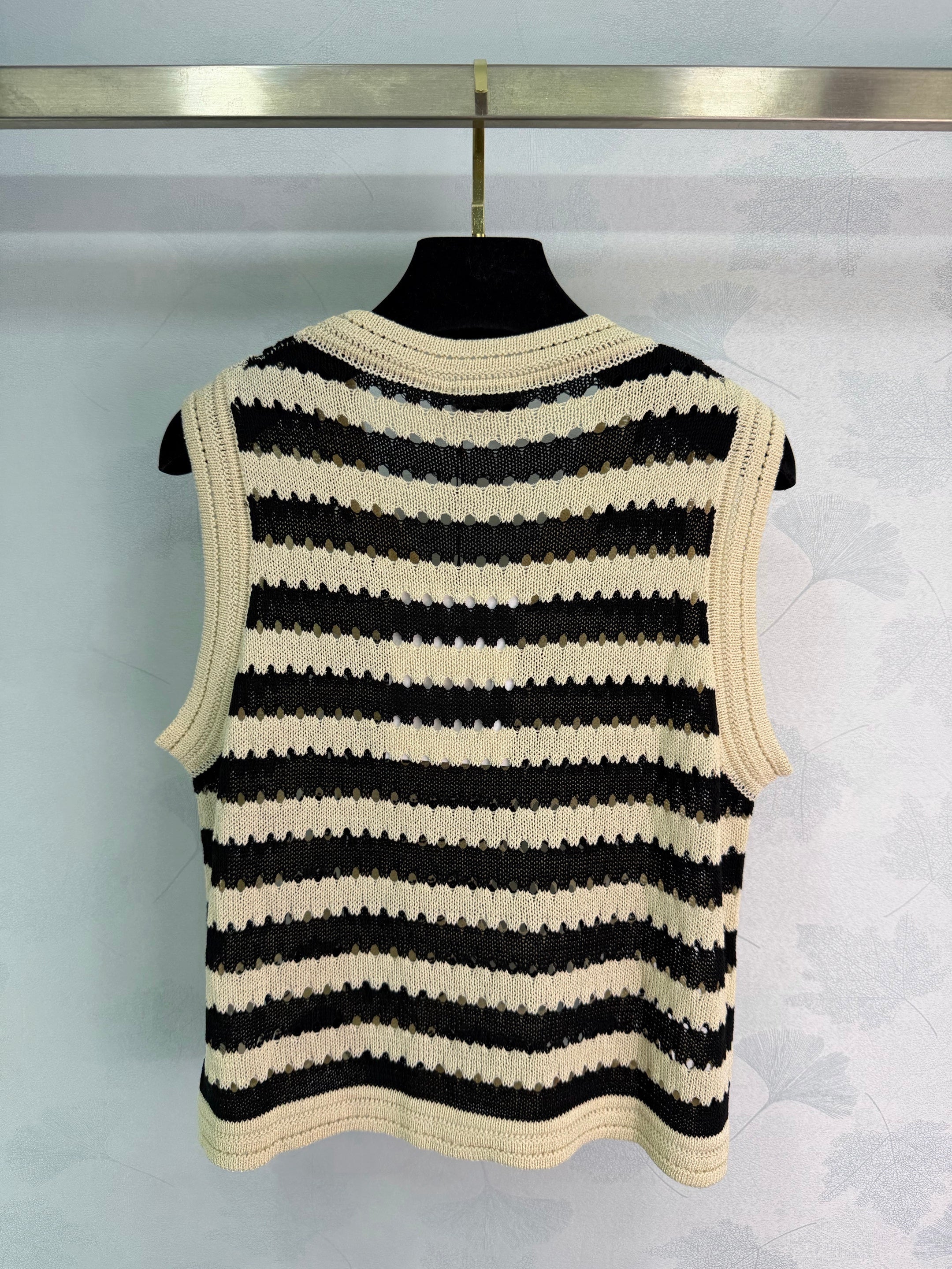Black and White Striped Knit Vest