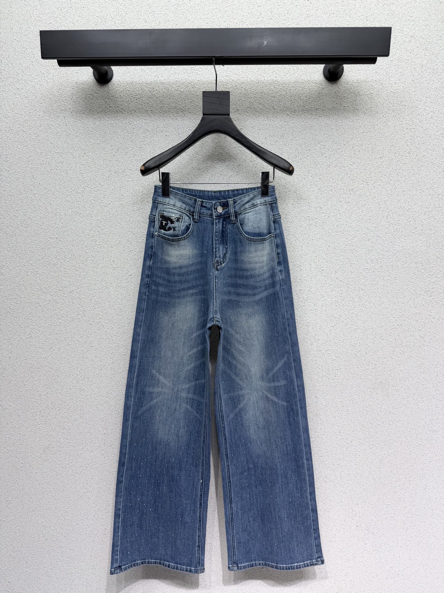 Rhinestone-embellished straight-leg wide-leg jeans
