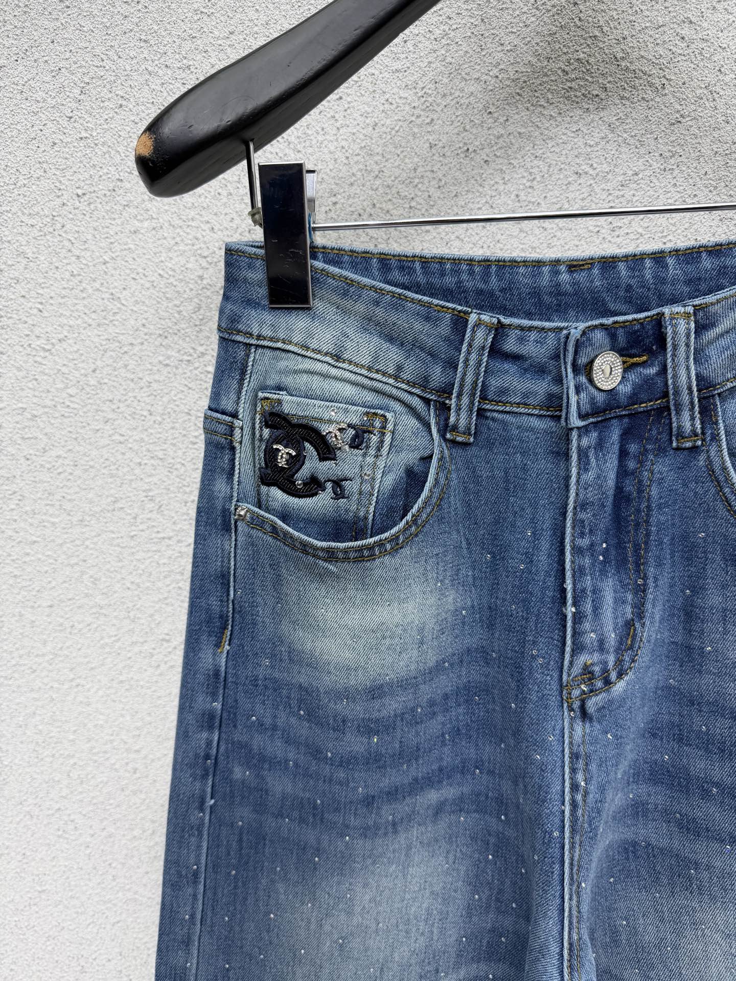 Rhinestone-embellished straight-leg wide-leg jeans