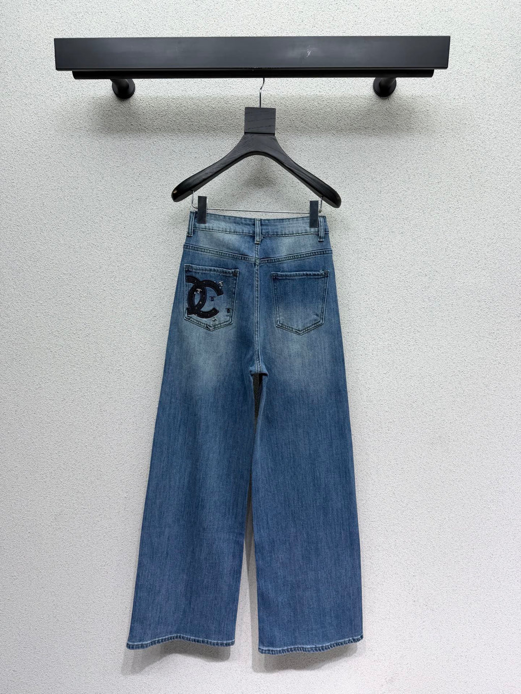 Rhinestone-embellished straight-leg wide-leg jeans