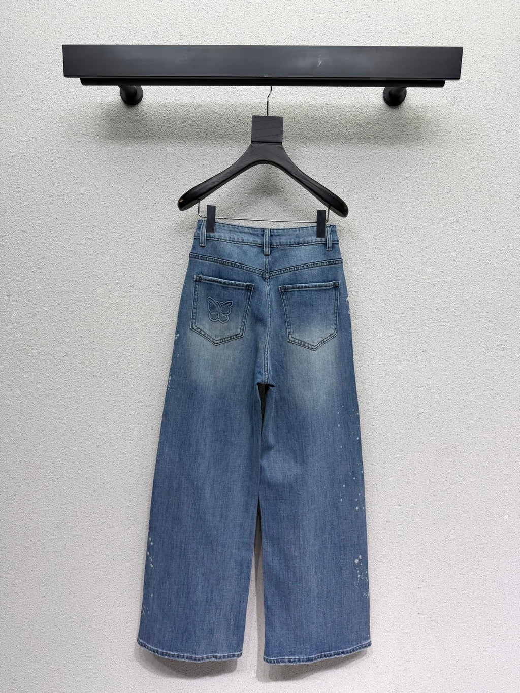 Sequined butterfly rhinestone straight-leg wide-leg jeans