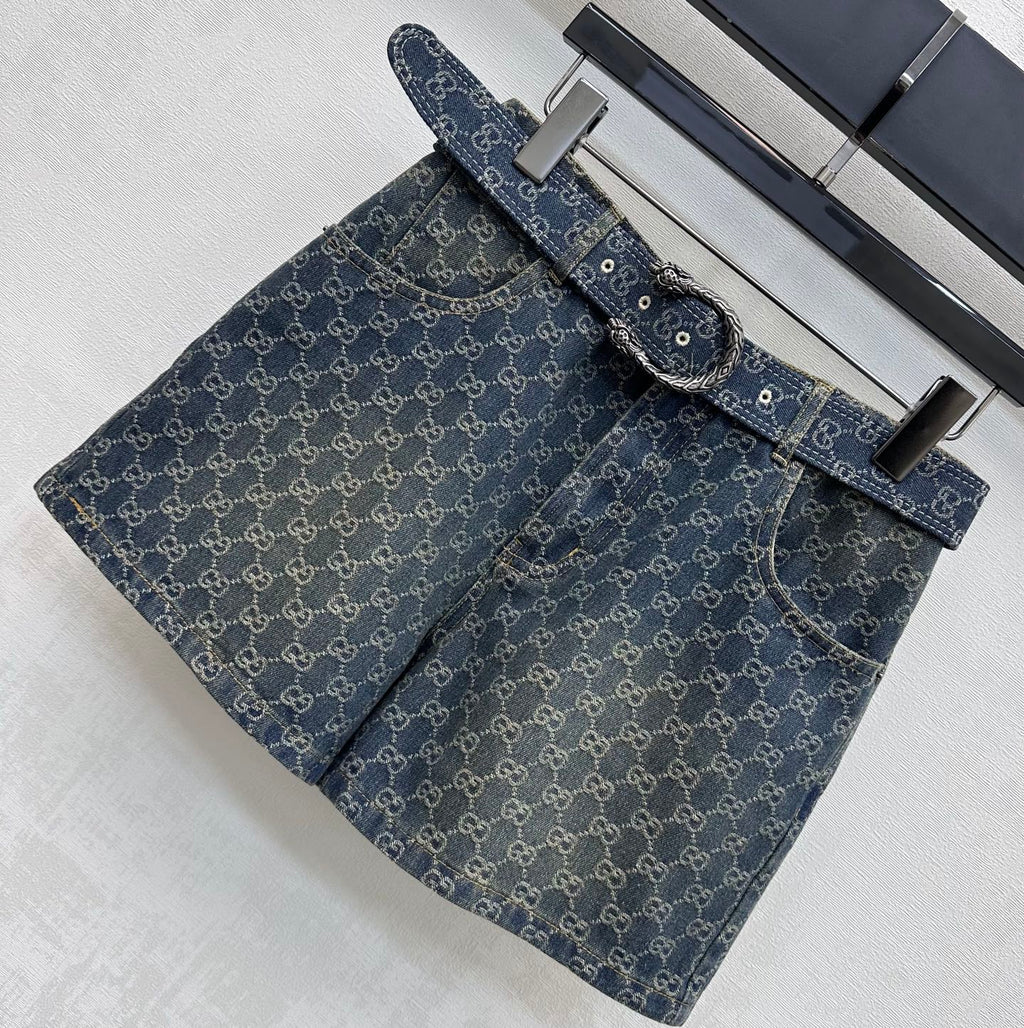 Jacquard Denim Shorts with a Waistband
