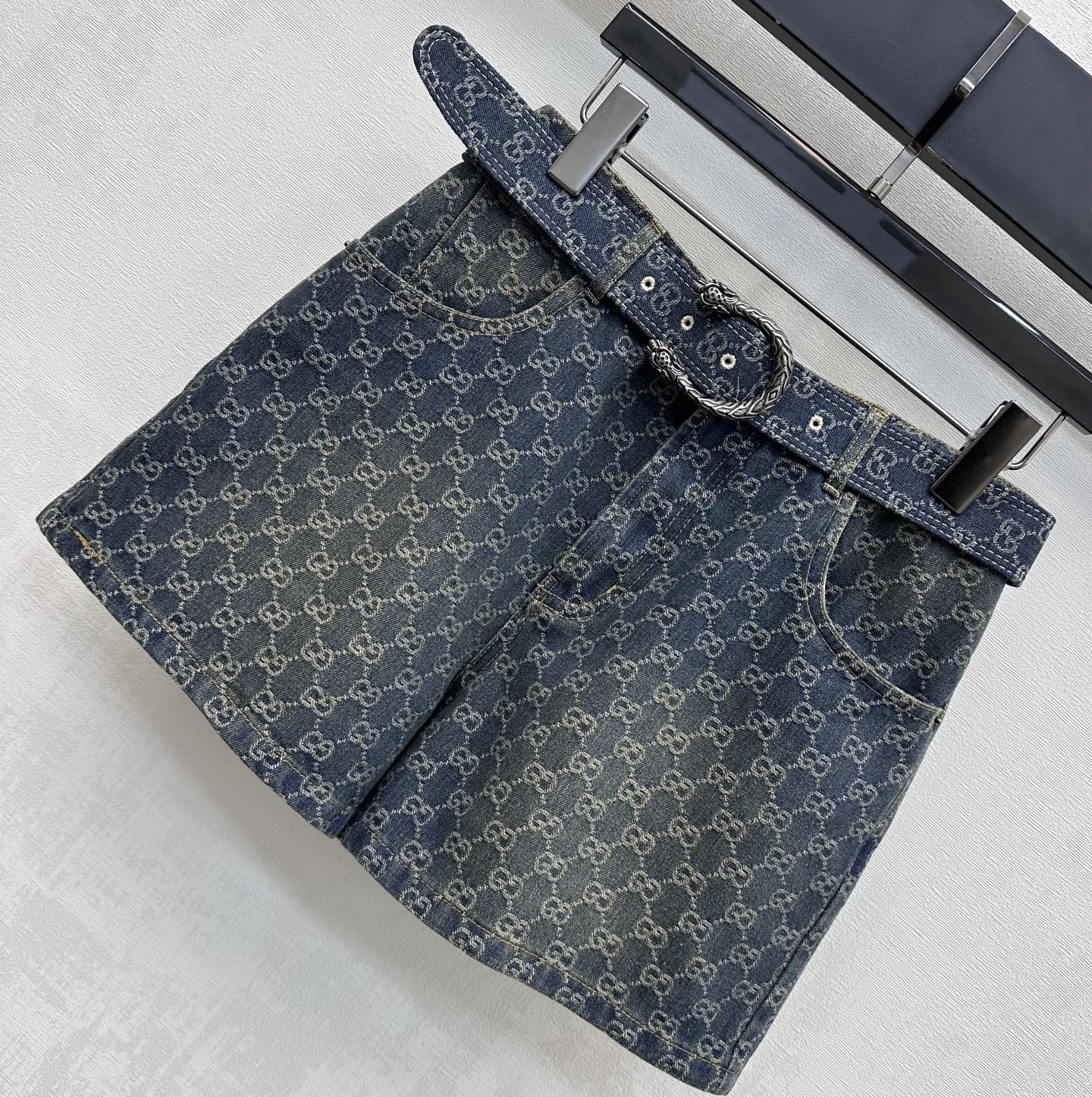 Jacquard Denim Shorts with a Waistband