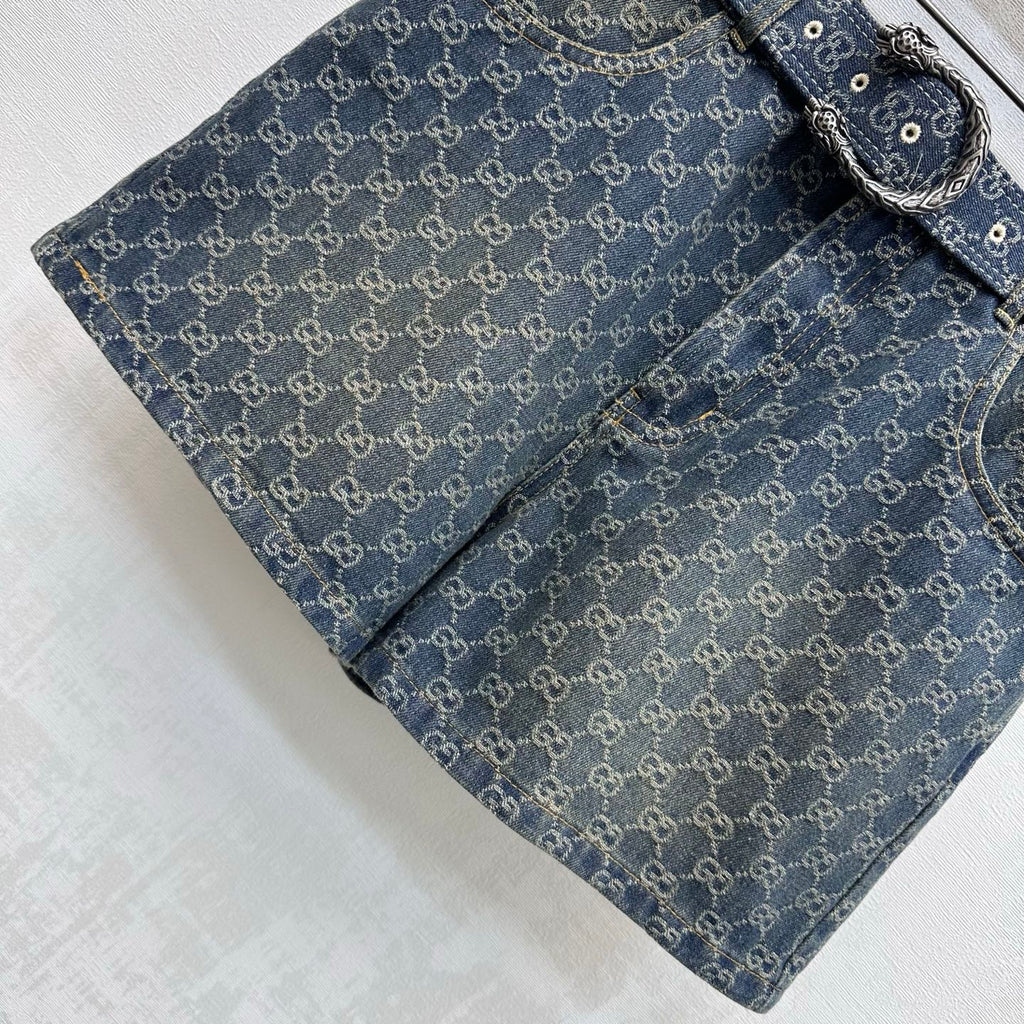 Jacquard Denim Shorts with a Waistband