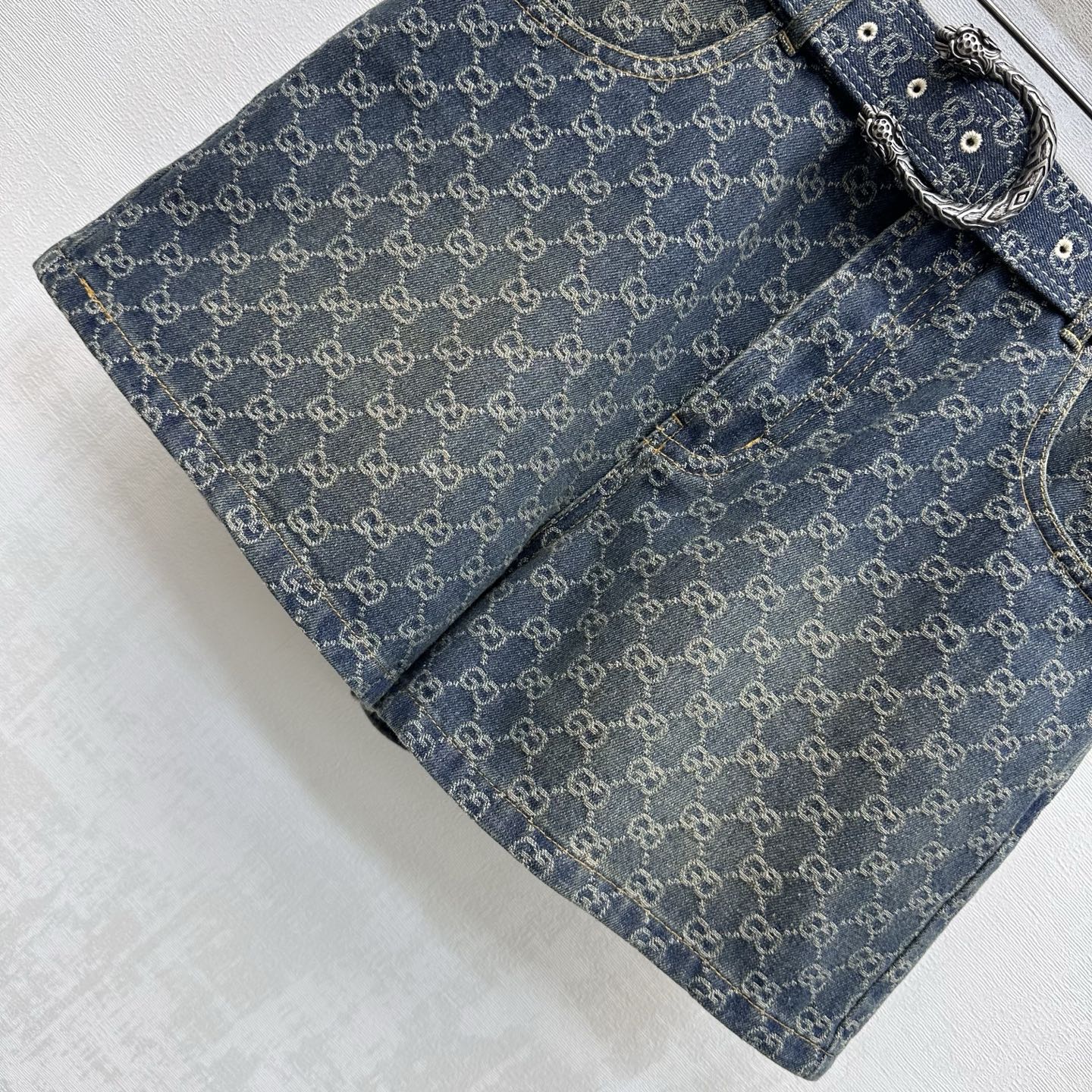 Jacquard Denim Shorts with a Waistband