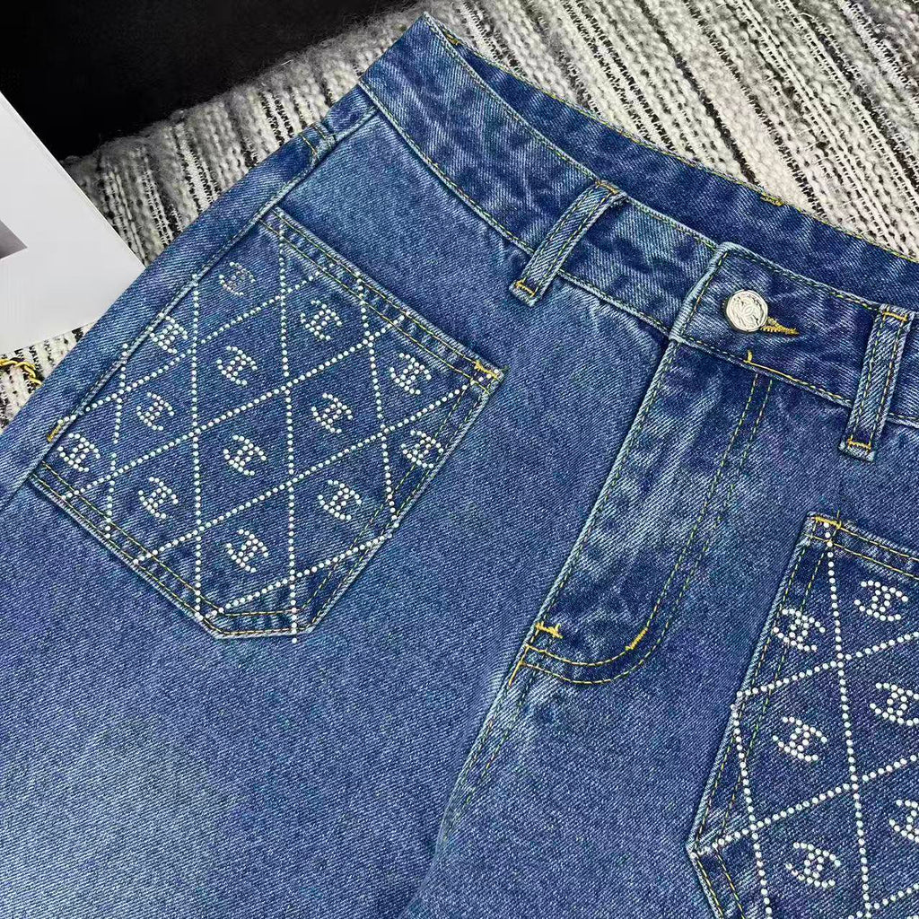 Logo straight-leg wide-leg jeans