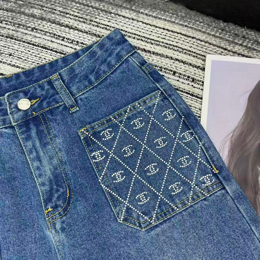 Logo straight-leg wide-leg jeans