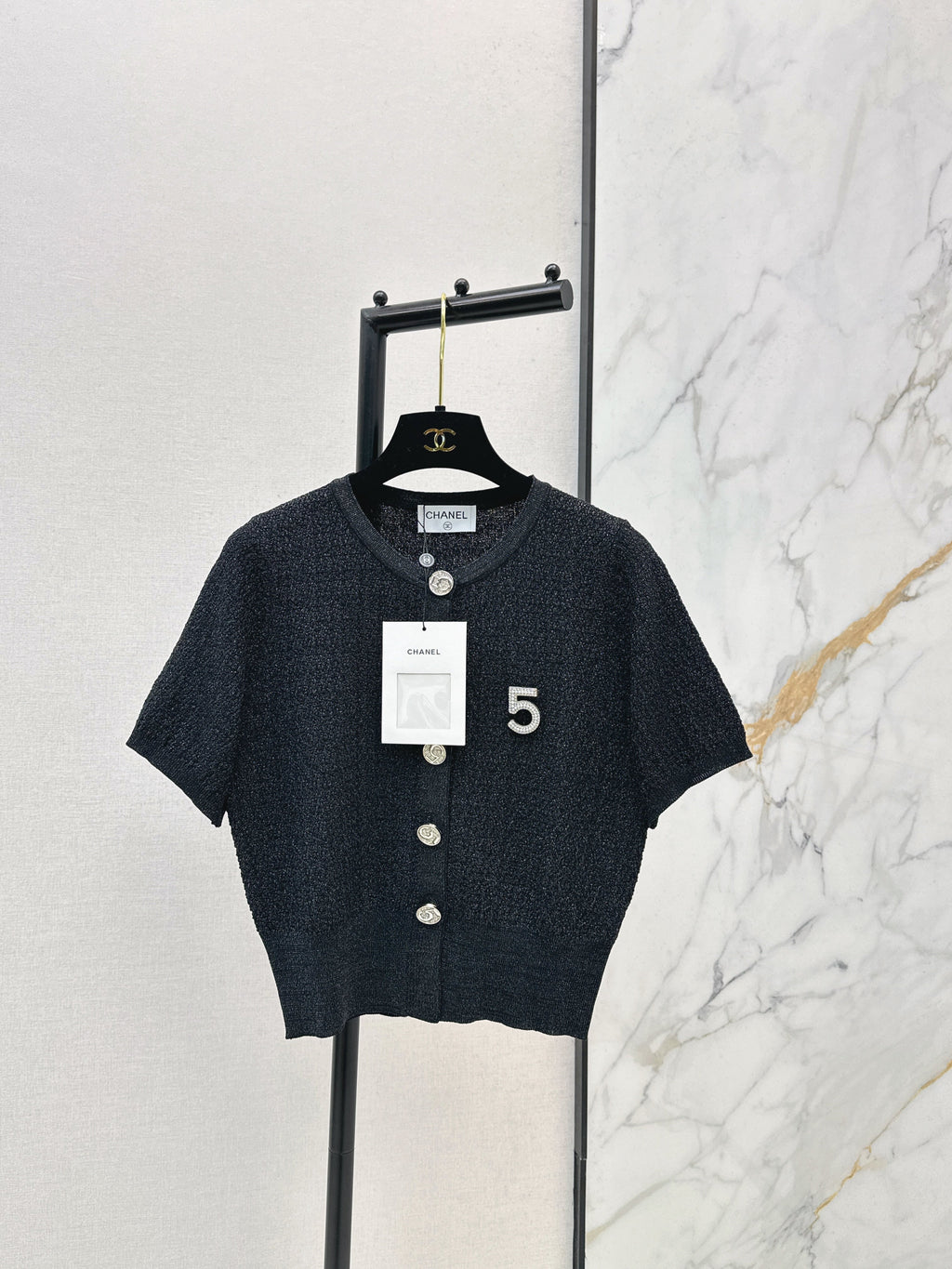Hardware-embellished short-sleeved knit top