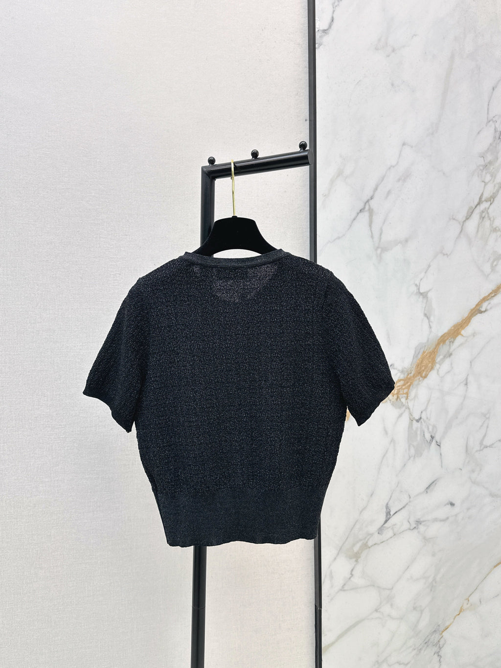 Hardware-embellished short-sleeved knit top