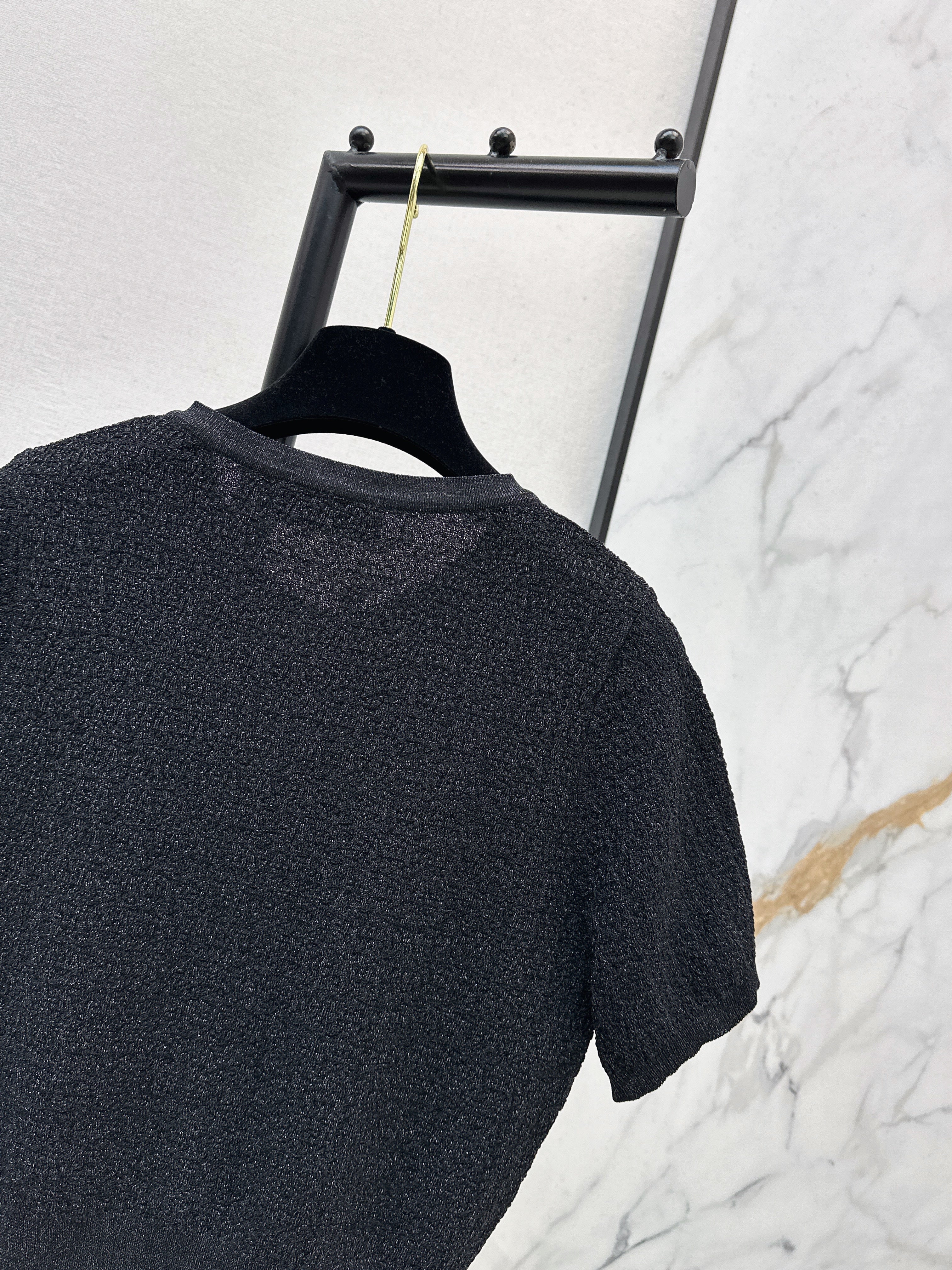 Hardware-embellished short-sleeved knit top