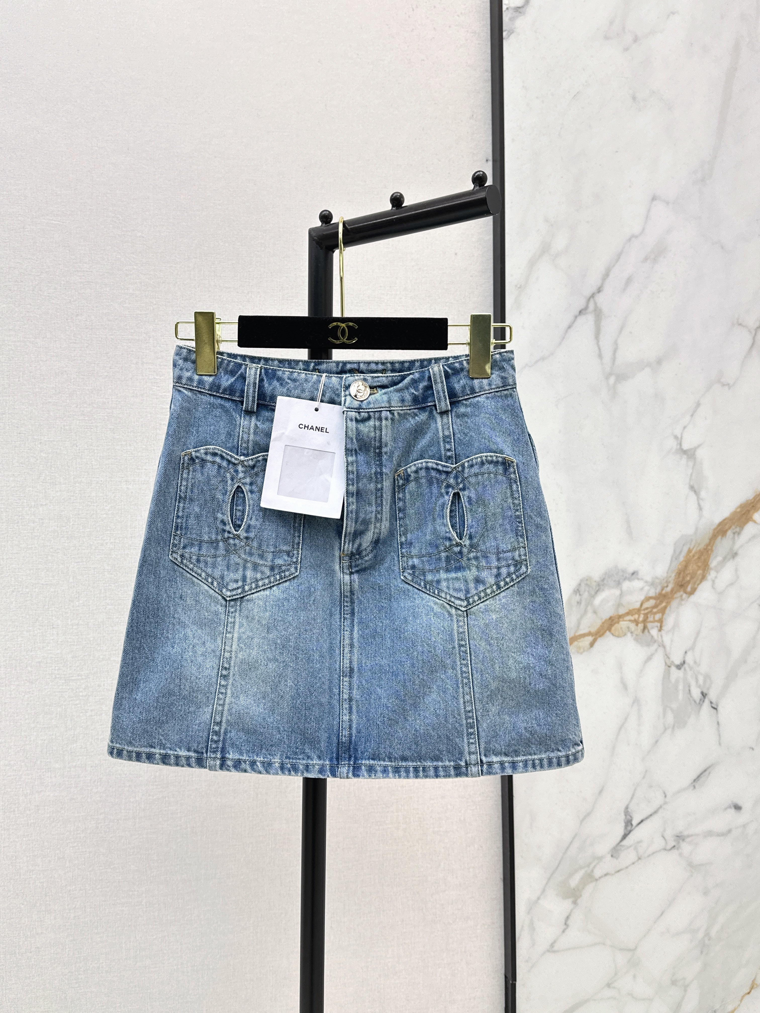Denim skirts with back waist decoration