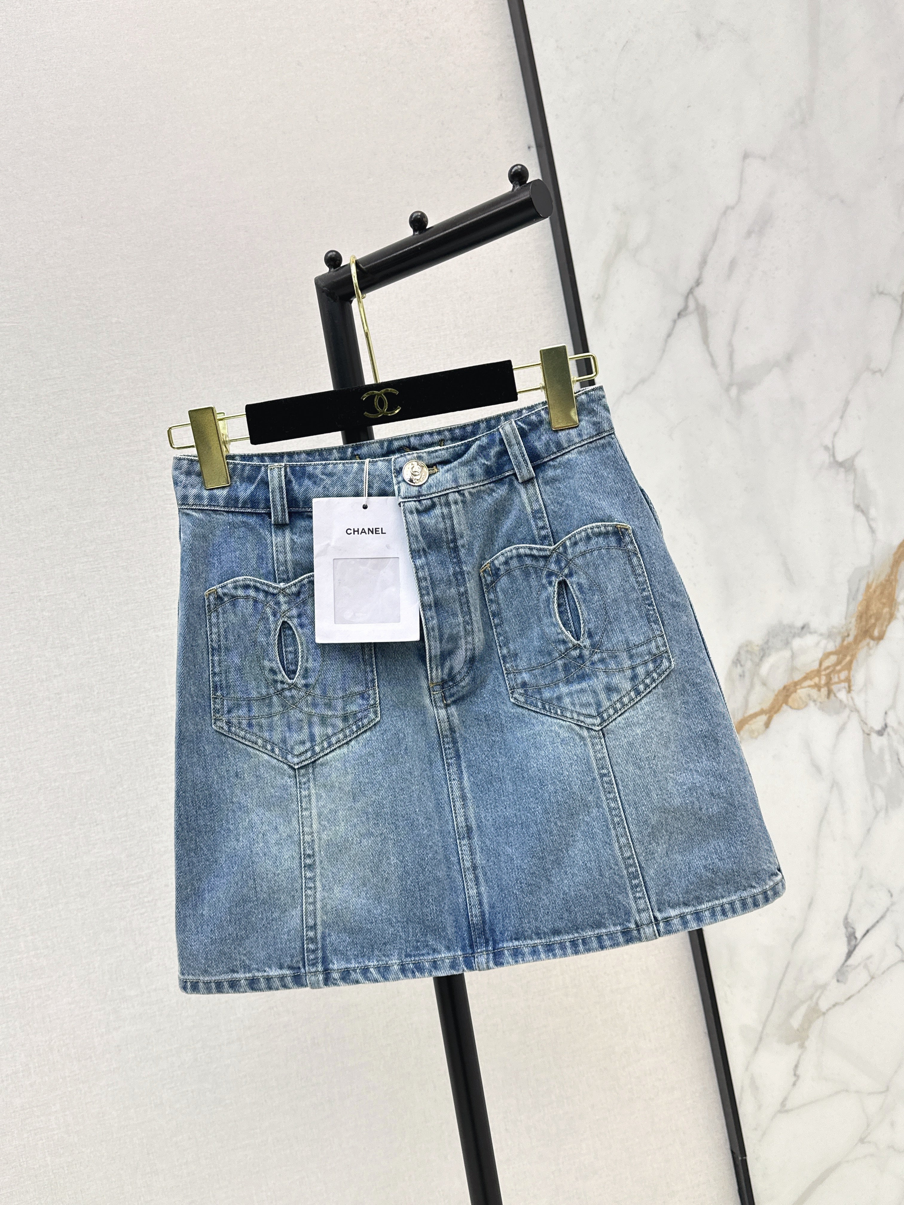Denim skirts with back waist decoration