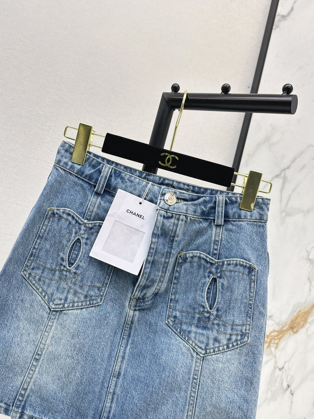 Denim skirts with back waist decoration