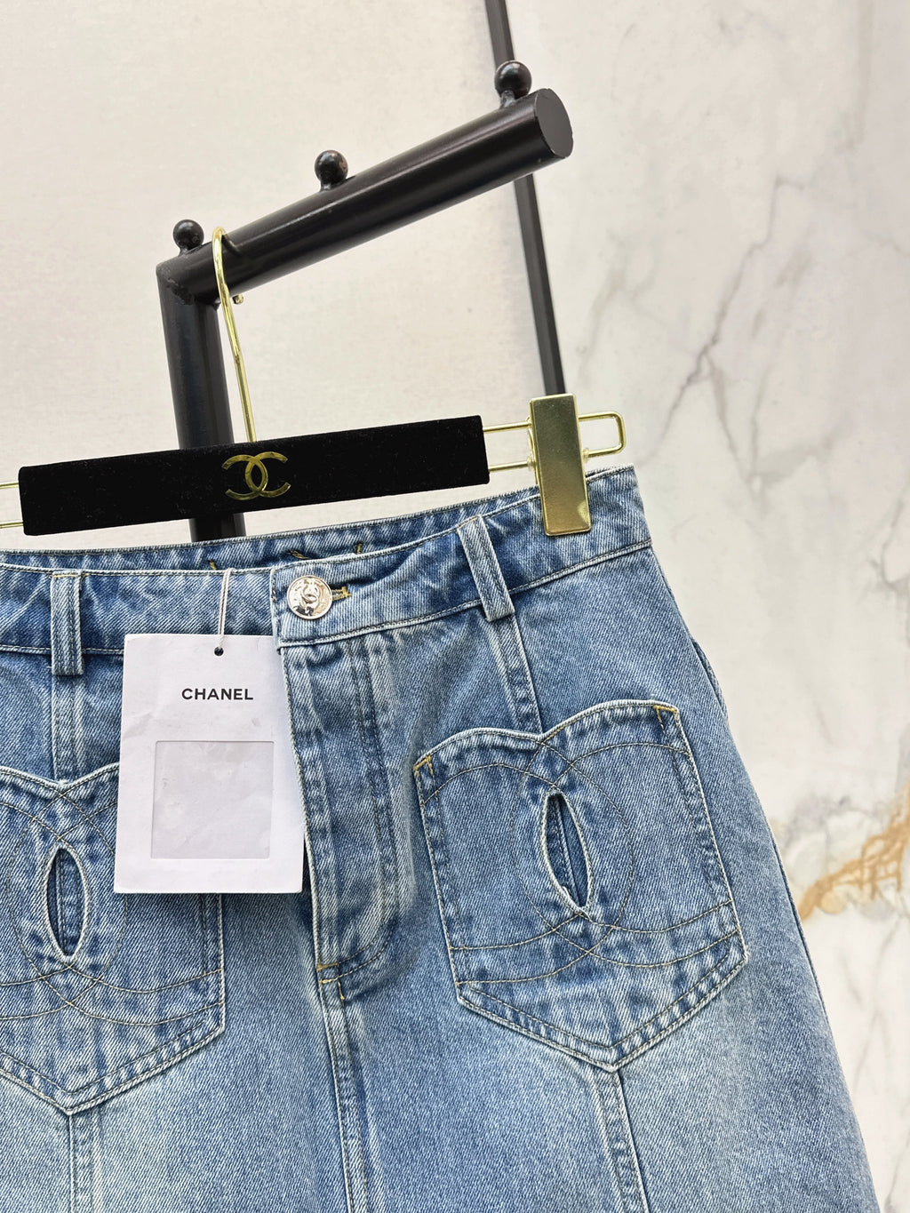 Denim skirts with back waist decoration