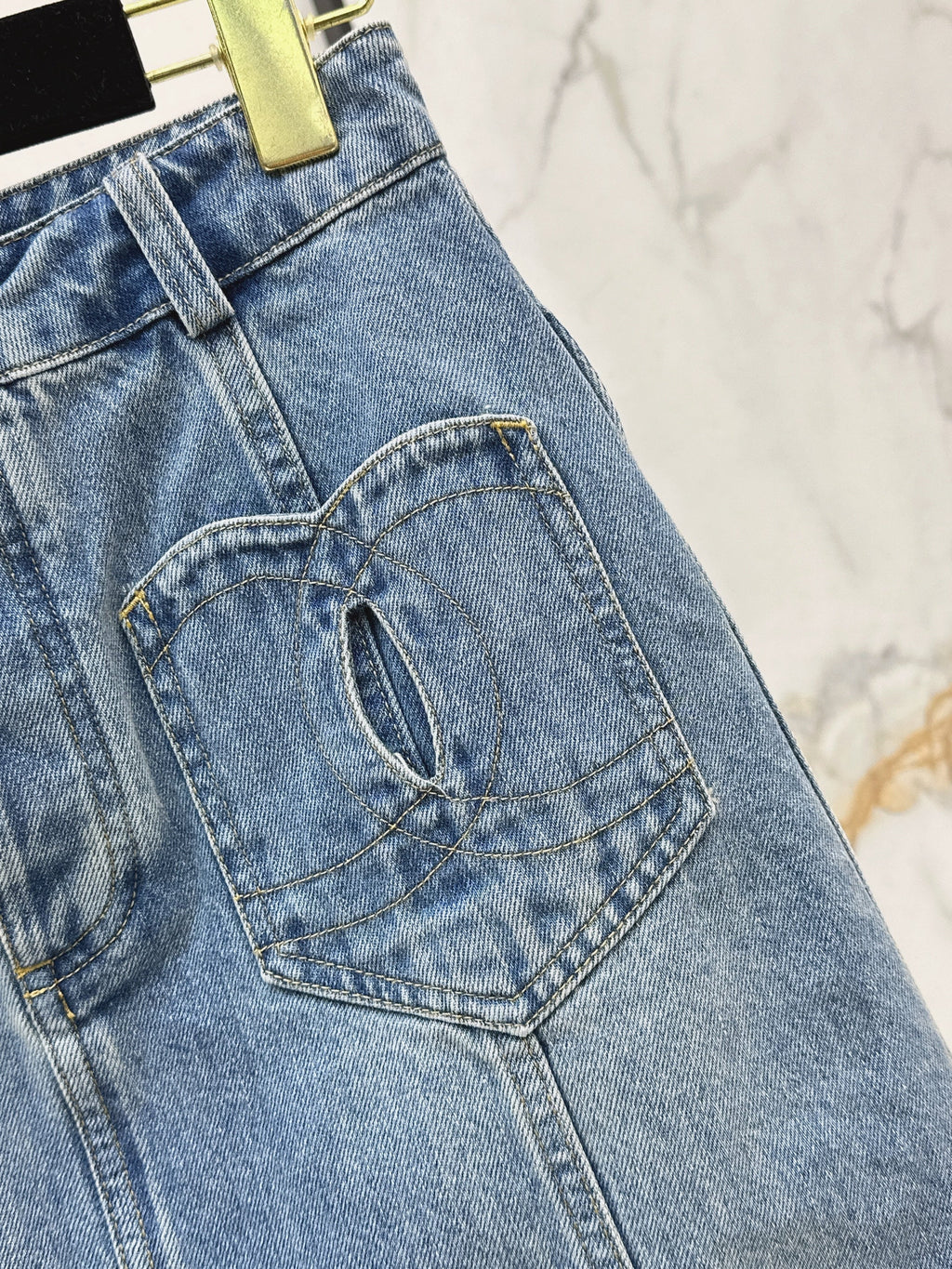 Denim skirts with back waist decoration