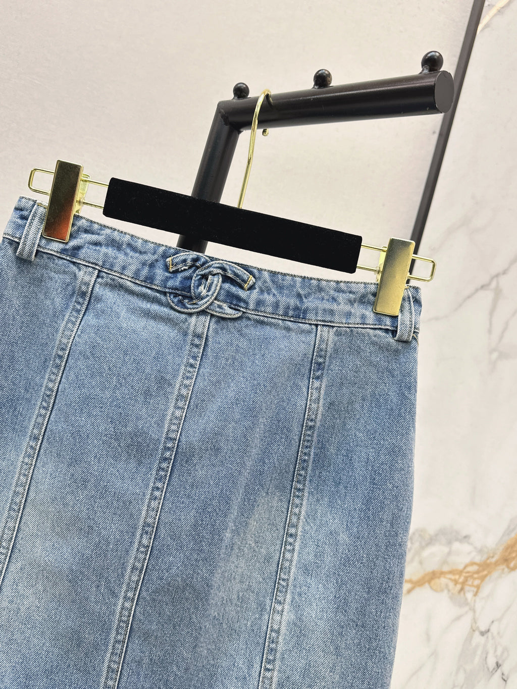 Denim skirts with back waist decoration