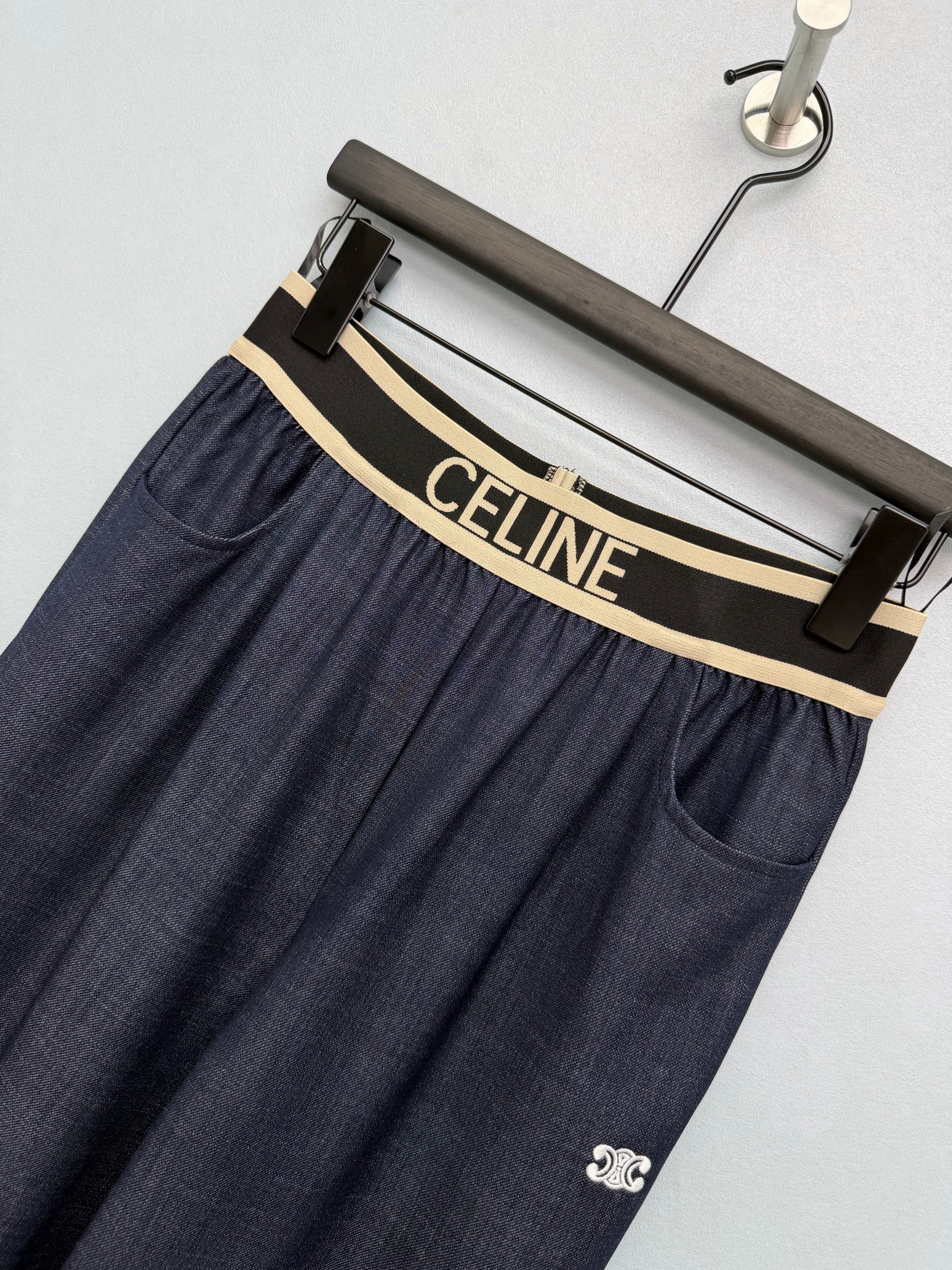Faux Denim Wide-Leg Pants