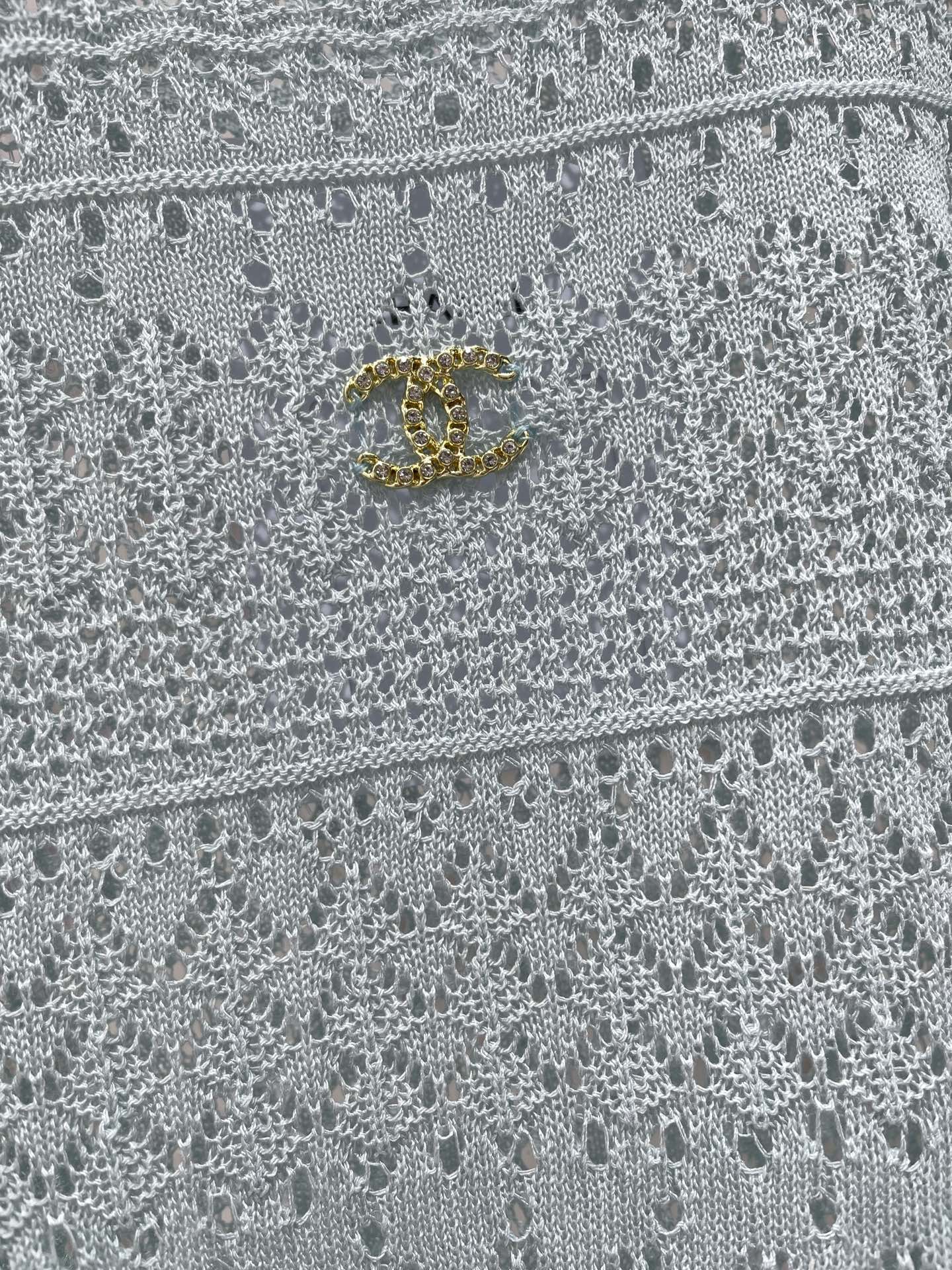 Openwork Knit Crew Neck Short-Sleeve Top