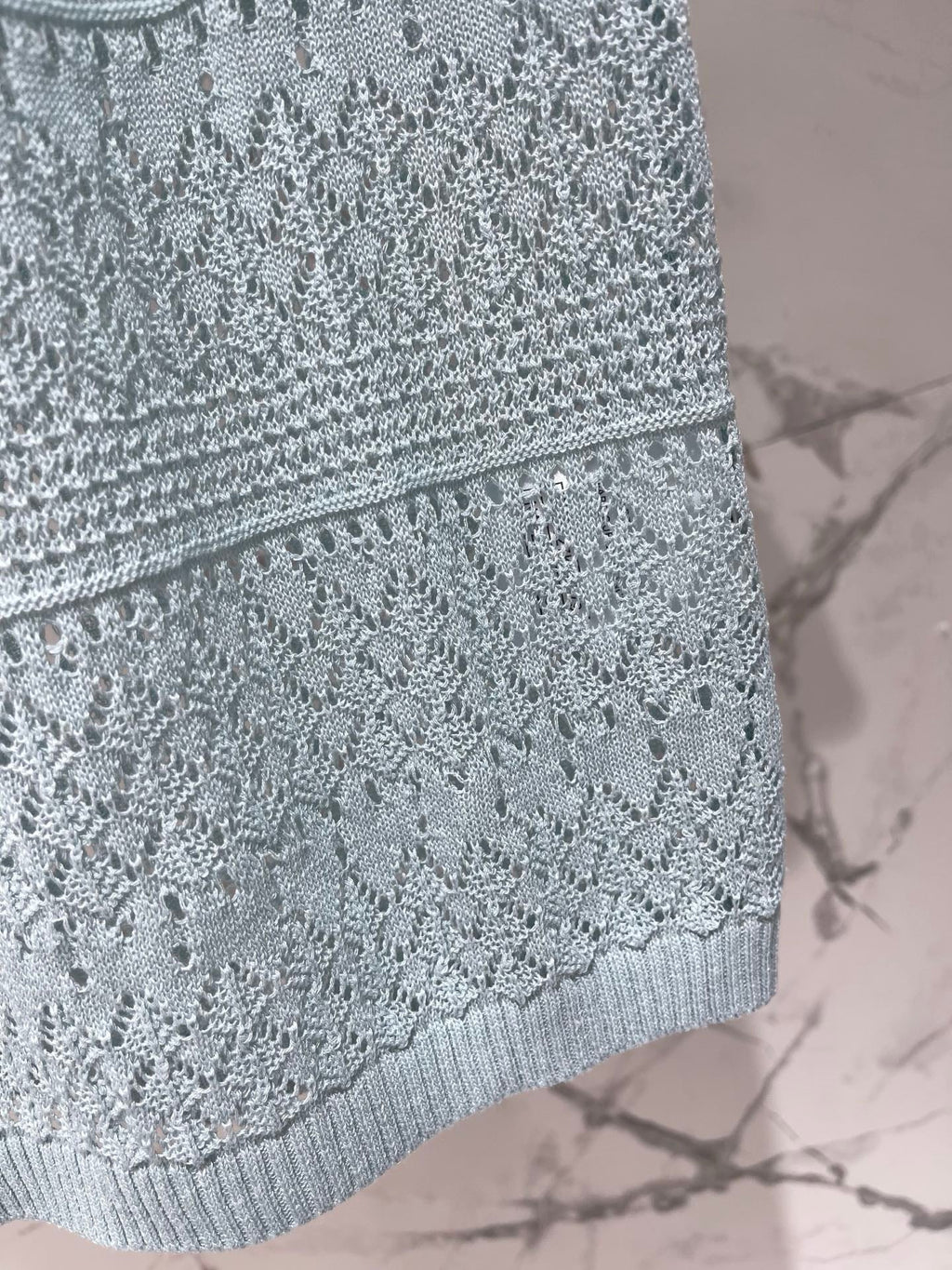 Openwork Knit Crew Neck Short-Sleeve Top