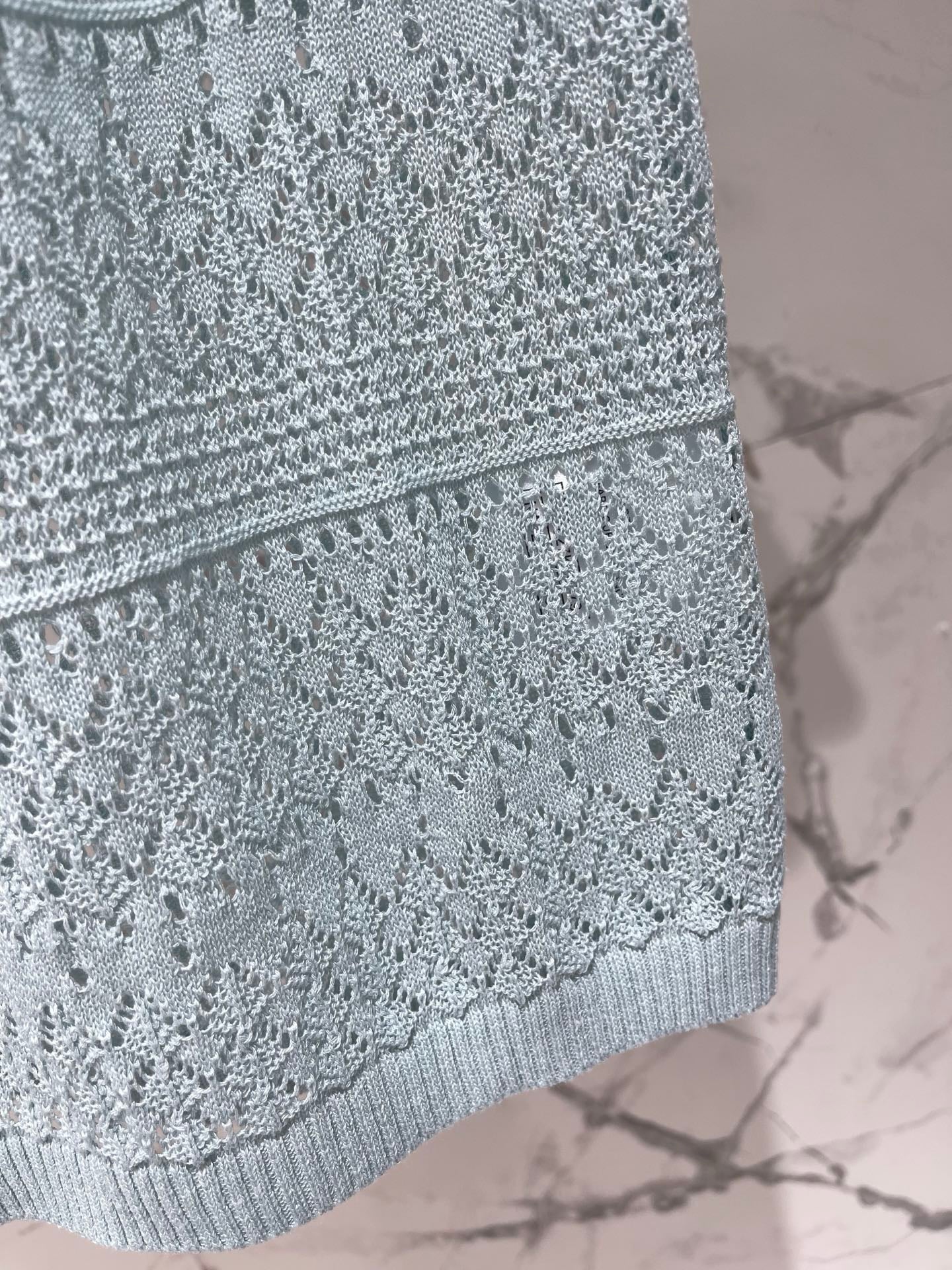 Openwork Knit Crew Neck Short-Sleeve Top