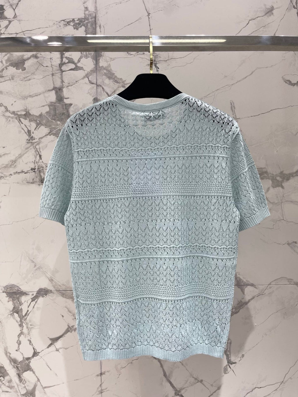 Openwork Knit Crew Neck Short-Sleeve Top
