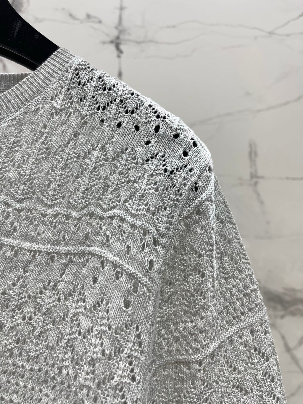 Openwork Knit Crew Neck Short-Sleeve Top