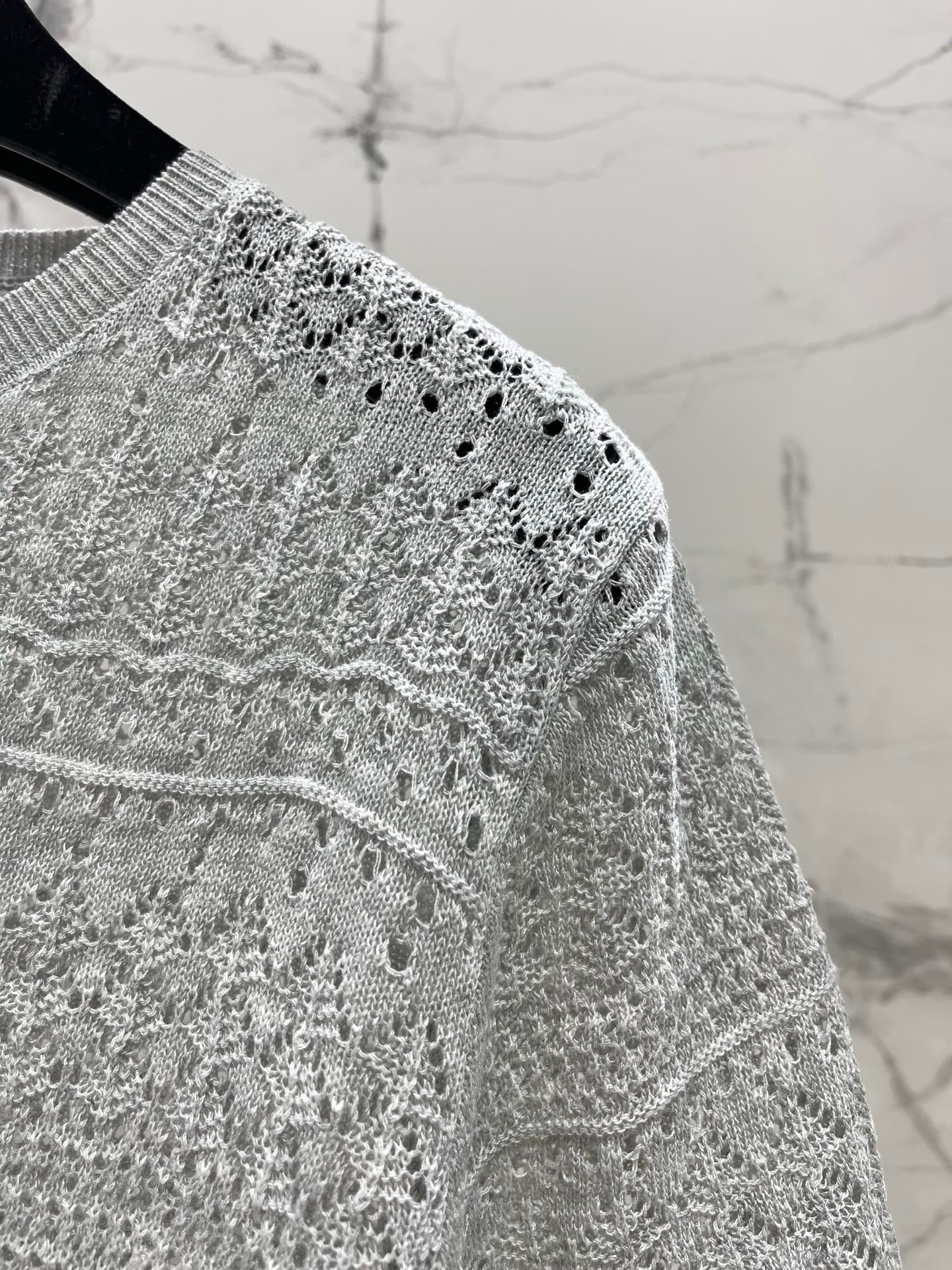 Openwork Knit Crew Neck Short-Sleeve Top
