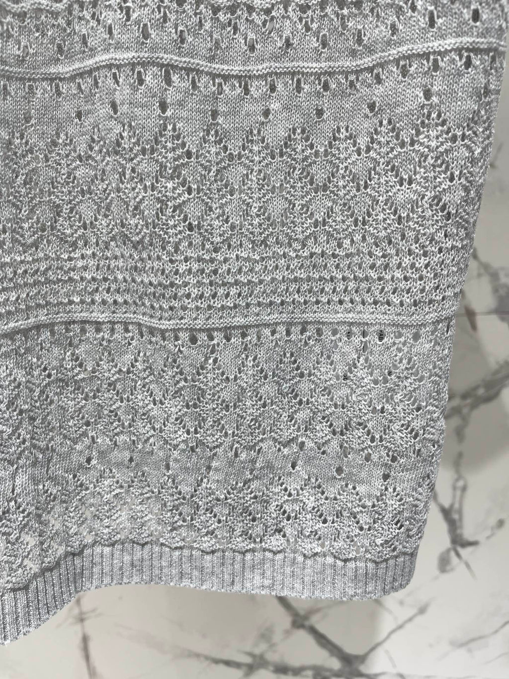 Openwork Knit Crew Neck Short-Sleeve Top