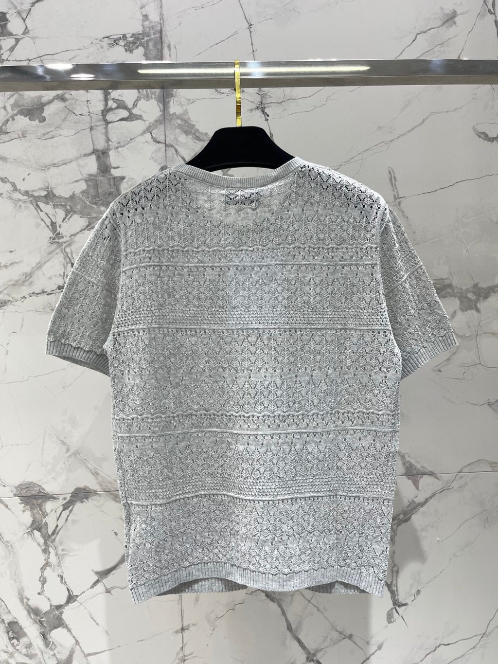 Openwork Knit Crew Neck Short-Sleeve Top