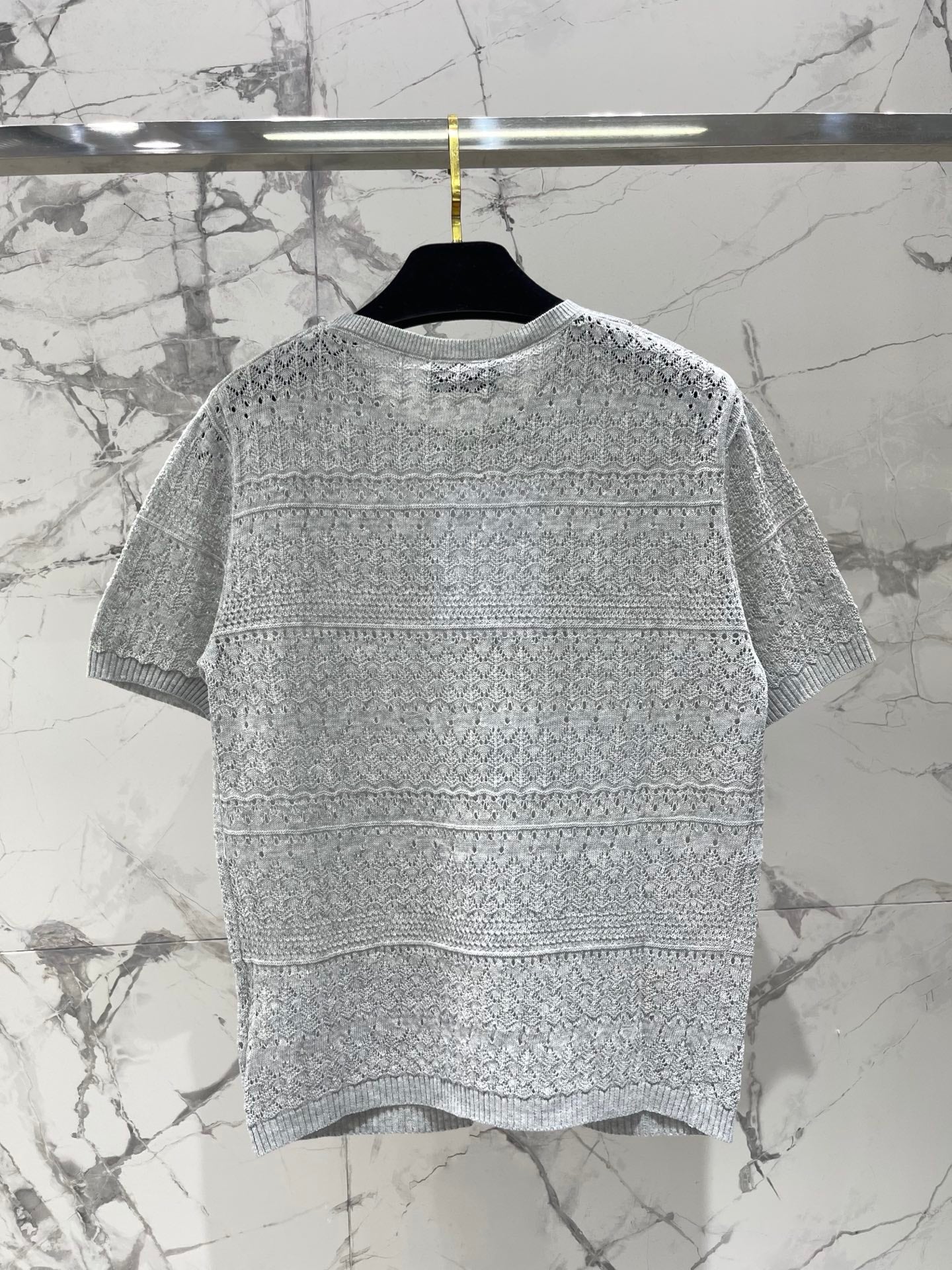 Openwork Knit Crew Neck Short-Sleeve Top