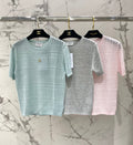 Openwork Knit Crew Neck Short-Sleeve Top