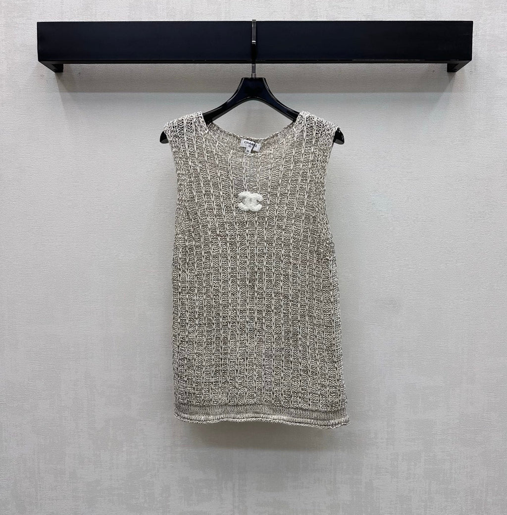 Embroidered Openwork Knitted Vest
