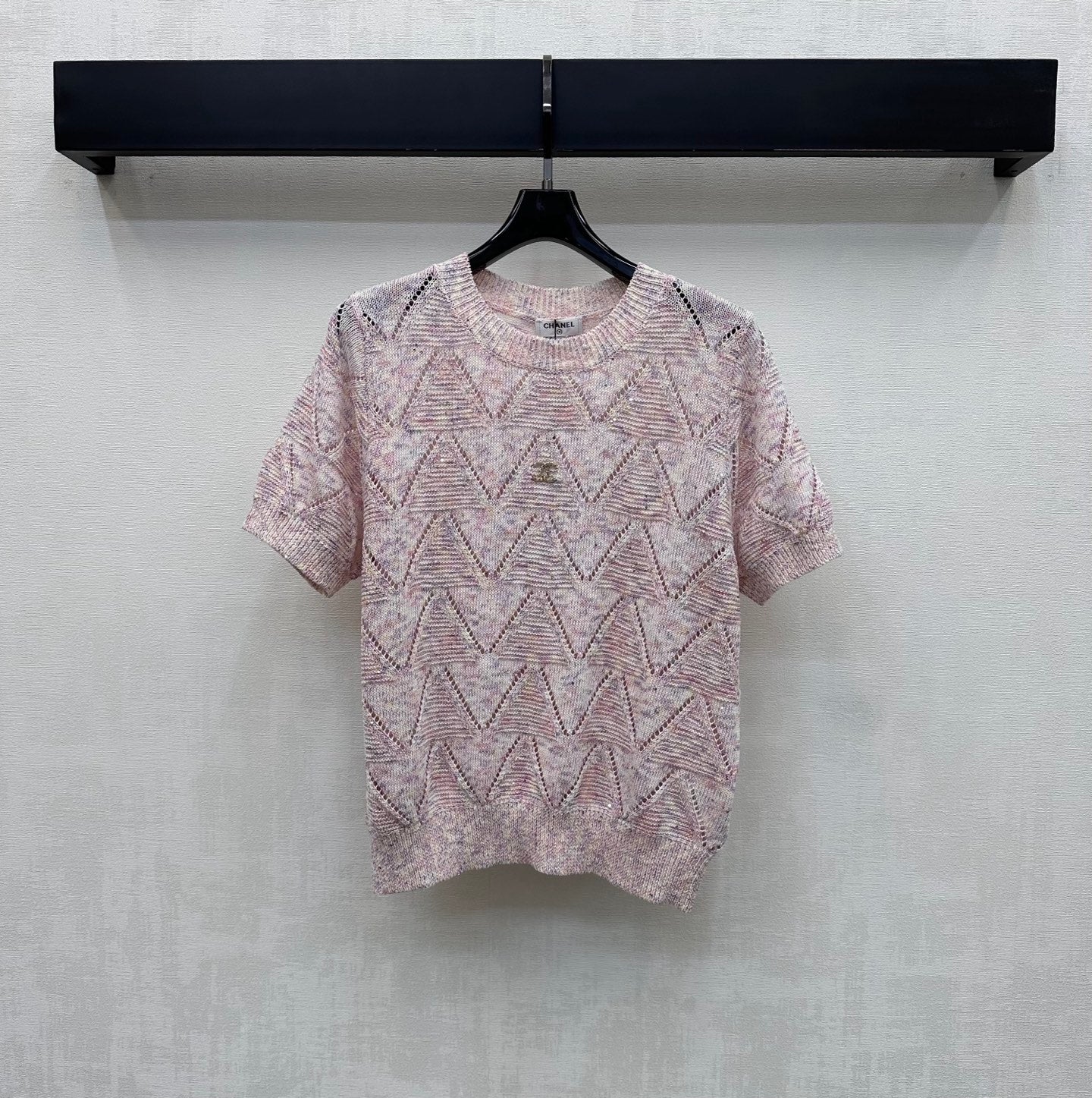 Metal Logo Short-Sleeve Knit Top