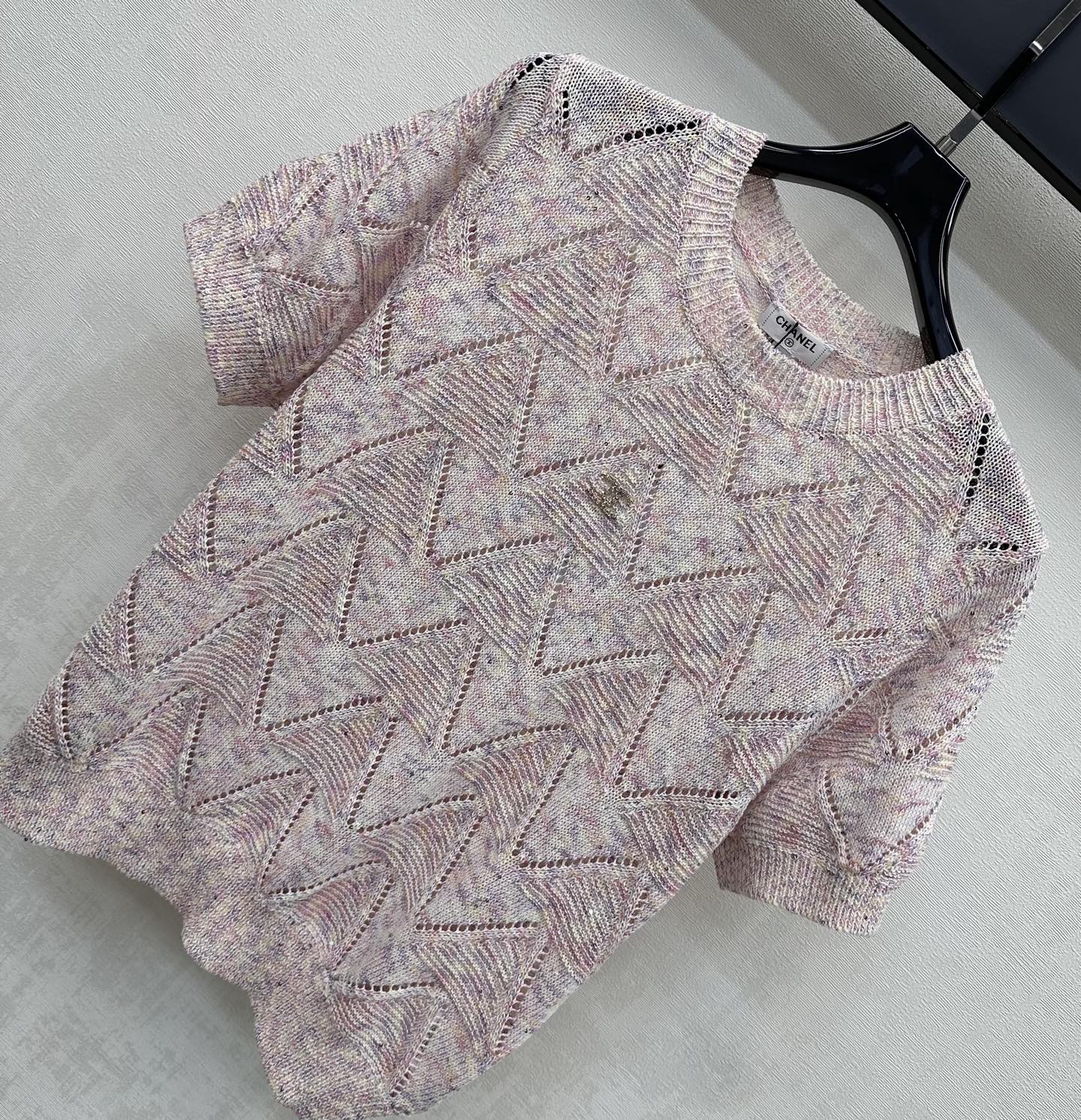 Metal Logo Short-Sleeve Knit Top