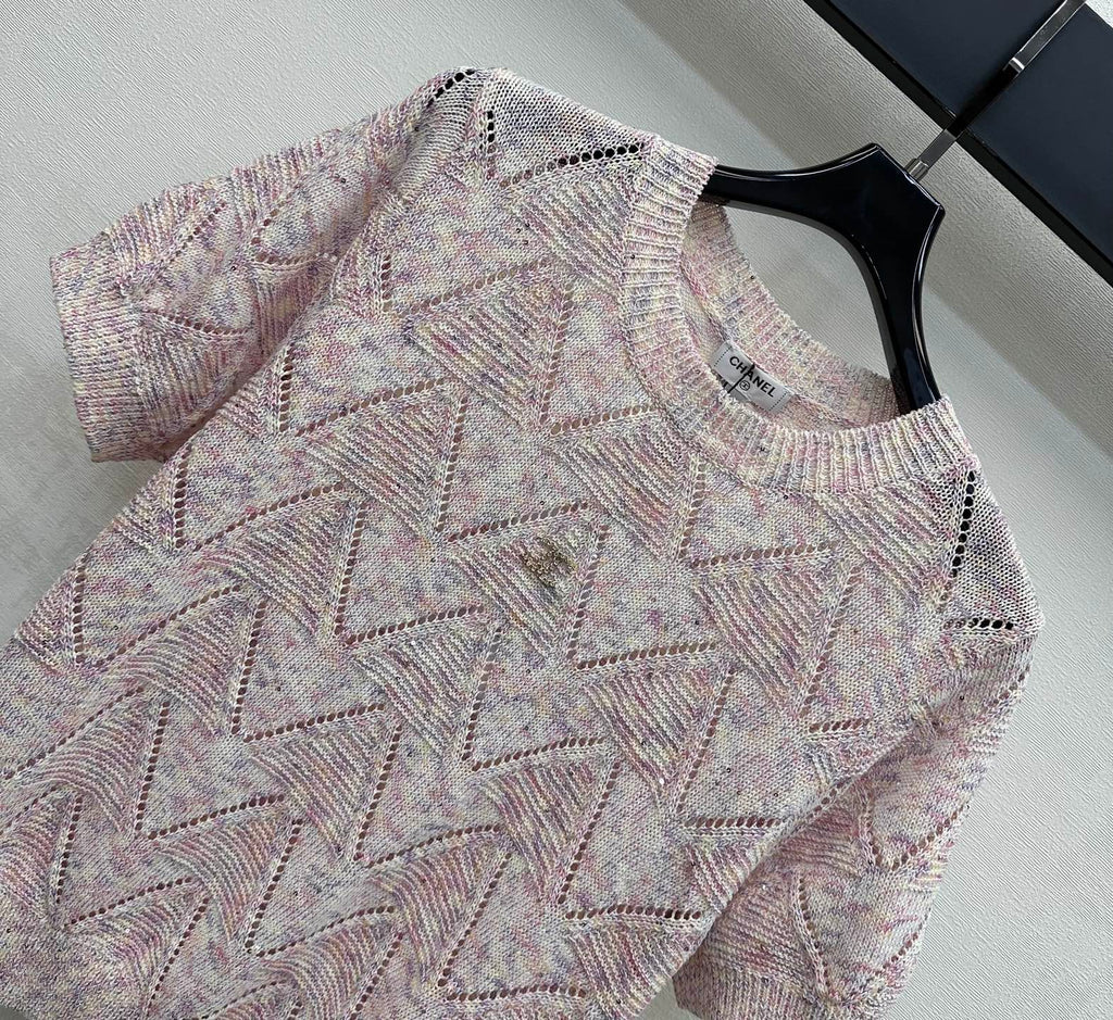 Metal Logo Short-Sleeve Knit Top