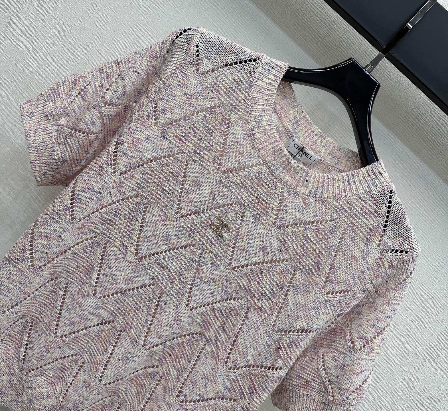 Metal Logo Short-Sleeve Knit Top