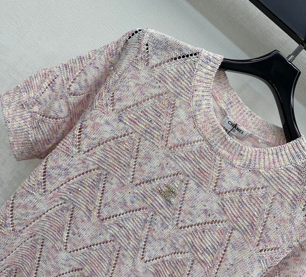 Metal Logo Short-Sleeve Knit Top