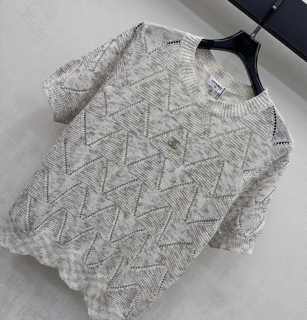 Metal Logo Short-Sleeve Knit Top