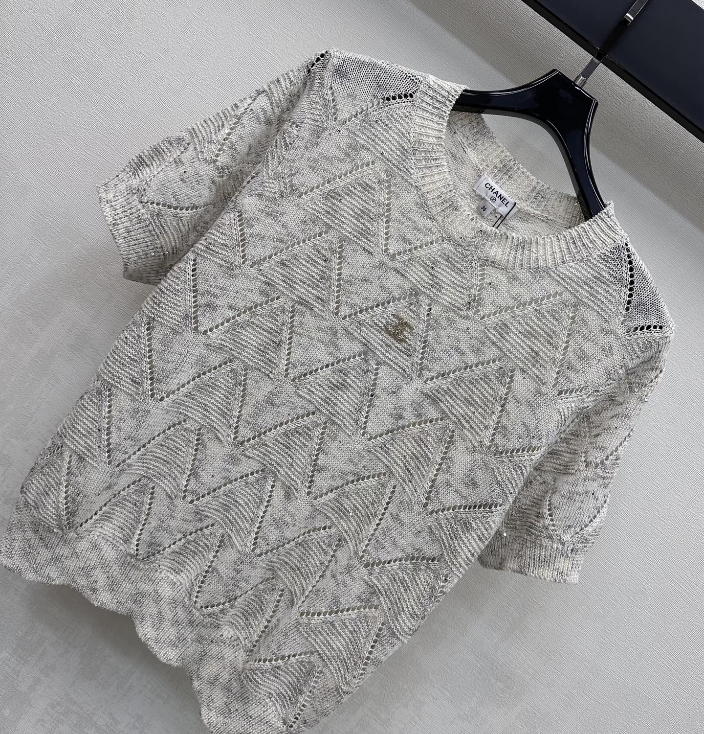 Metal Logo Short-Sleeve Knit Top